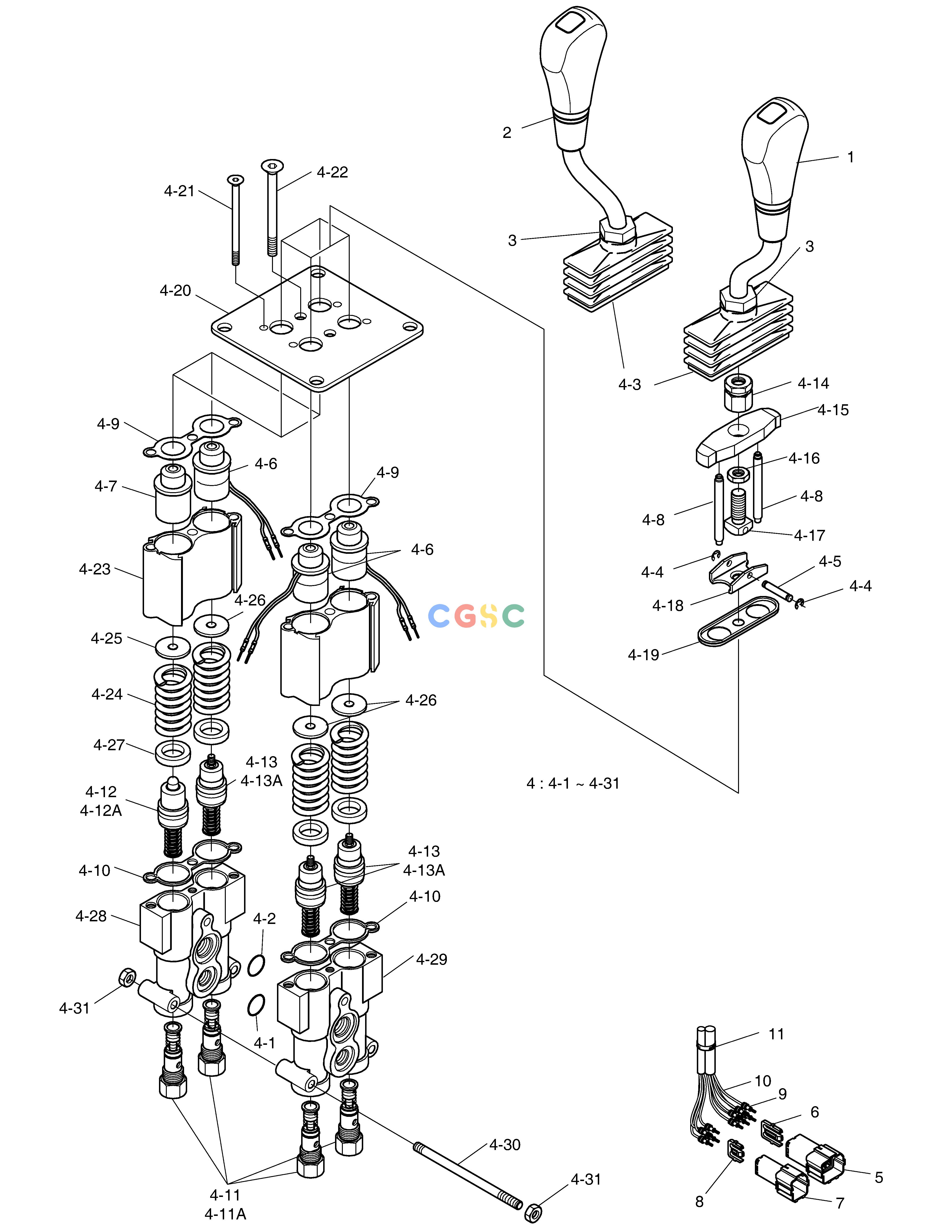 斗山零件查询REMOTE CONTROL VALVE - 2LEVER MEGA 400-V (CHINA) Doosan parts catalog online