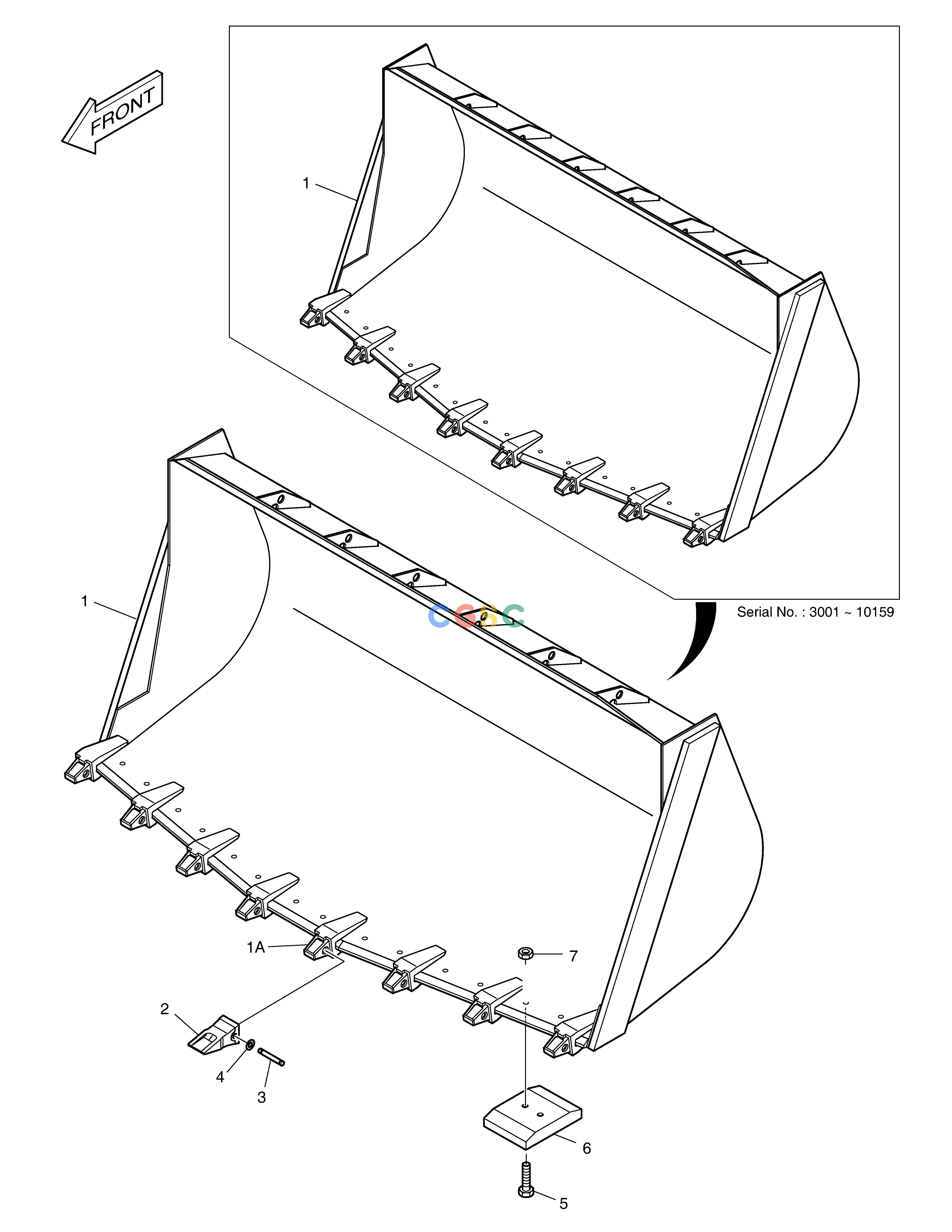 斗山零件查询BUCKET - V TYPE MEGA 400-V (CHINA) Doosan parts catalog online
