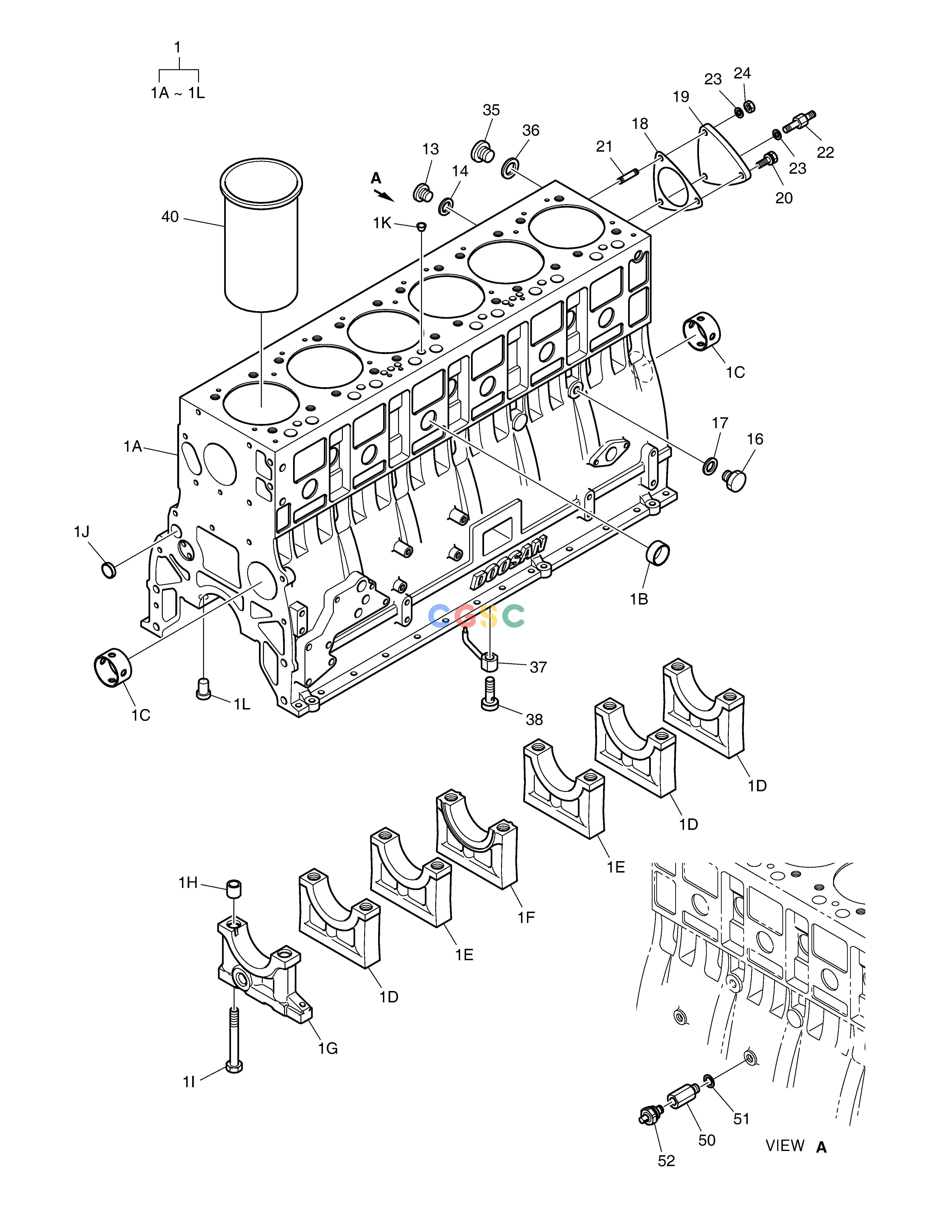 斗山零件查询CYLINDER BLOCK DL250A Doosan parts catalog online