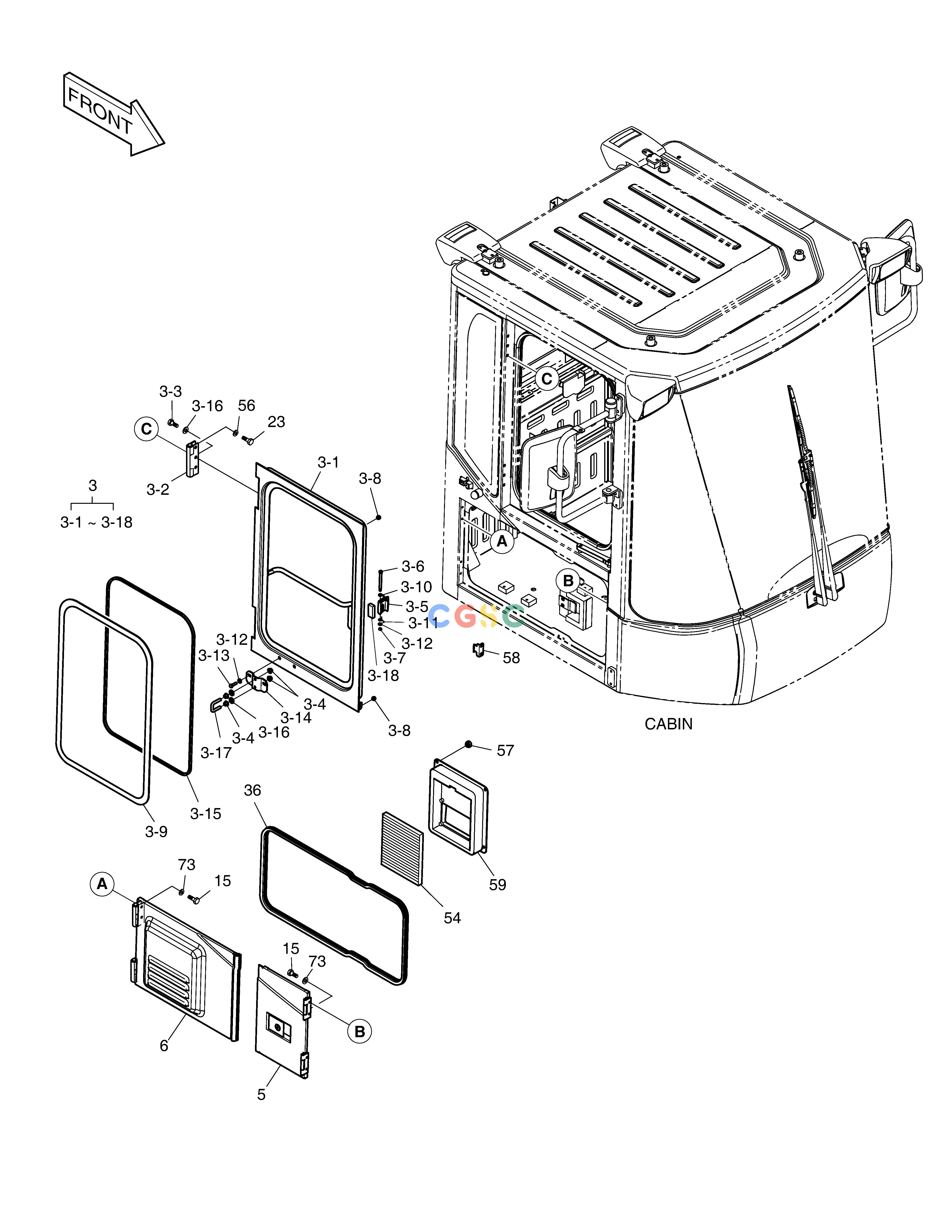 斗山零件查询CABIN(4) - DOOR ASS'Y(R.H) DL250A Doosan parts catalog online