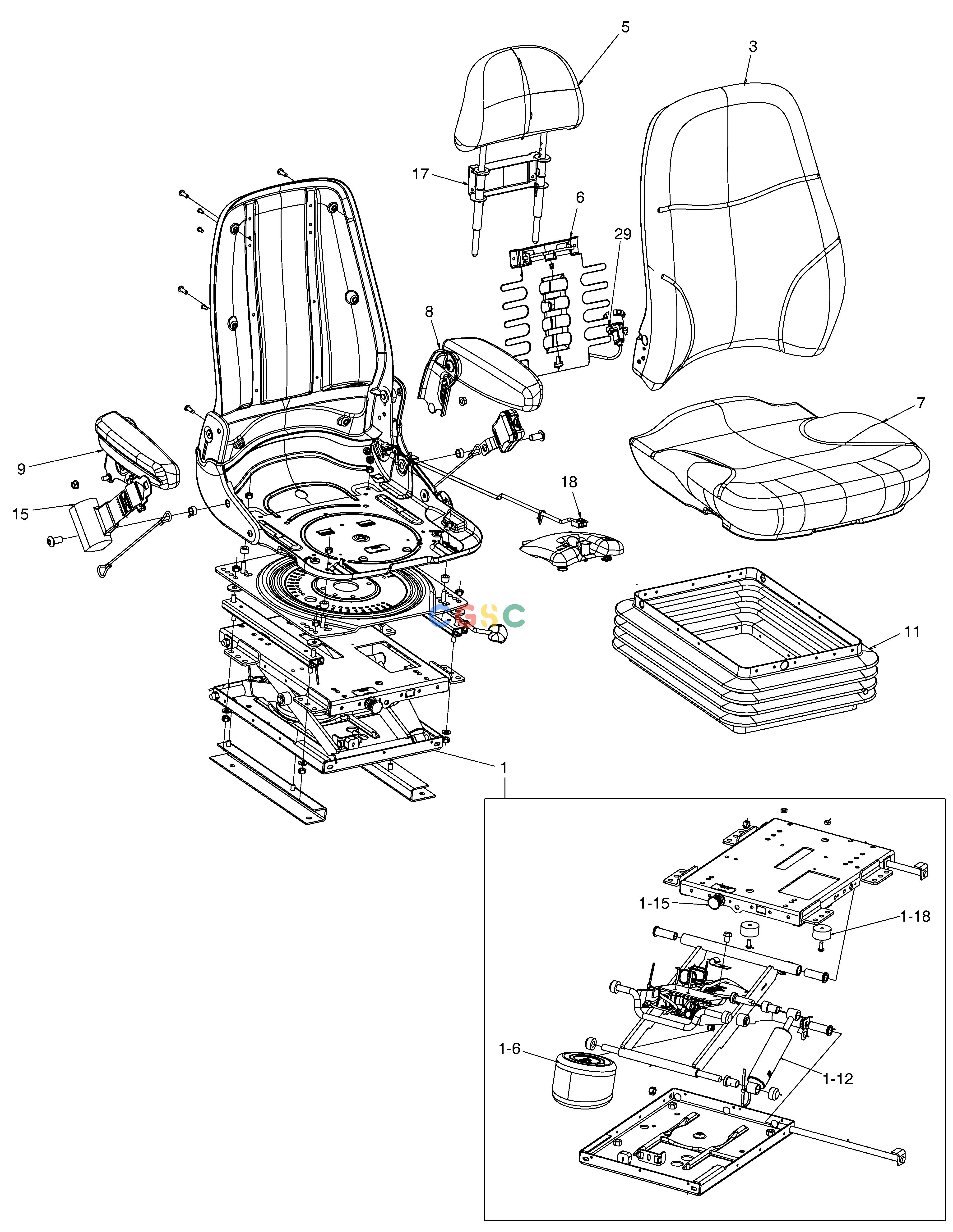 斗山零件查询SEAT ASS'Y - AIR SUSPENSE DL250A Doosan parts catalog online
