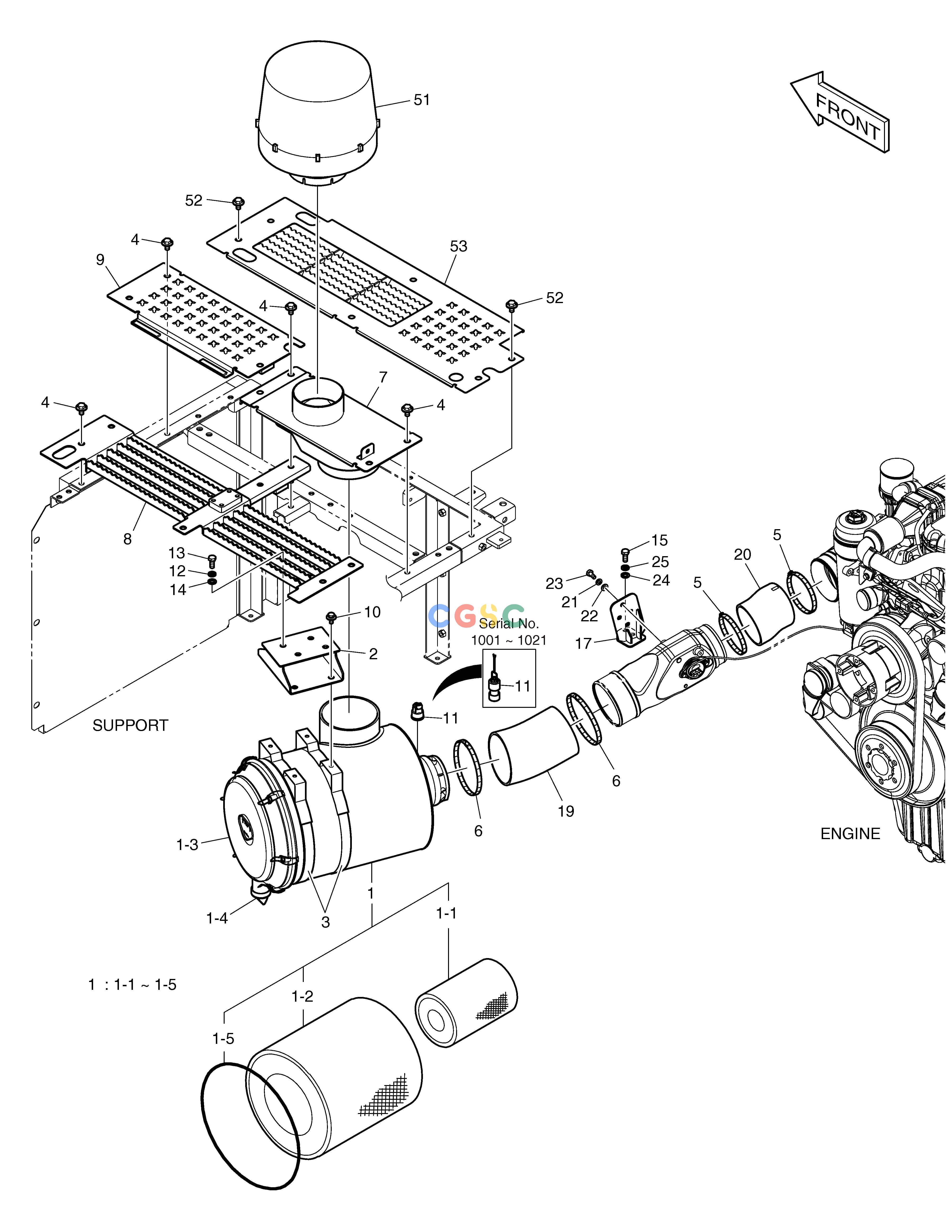 斗山零件查询AIR CLEANER DX300LC-5(S/N:1001~1057) Doosan parts catalog online