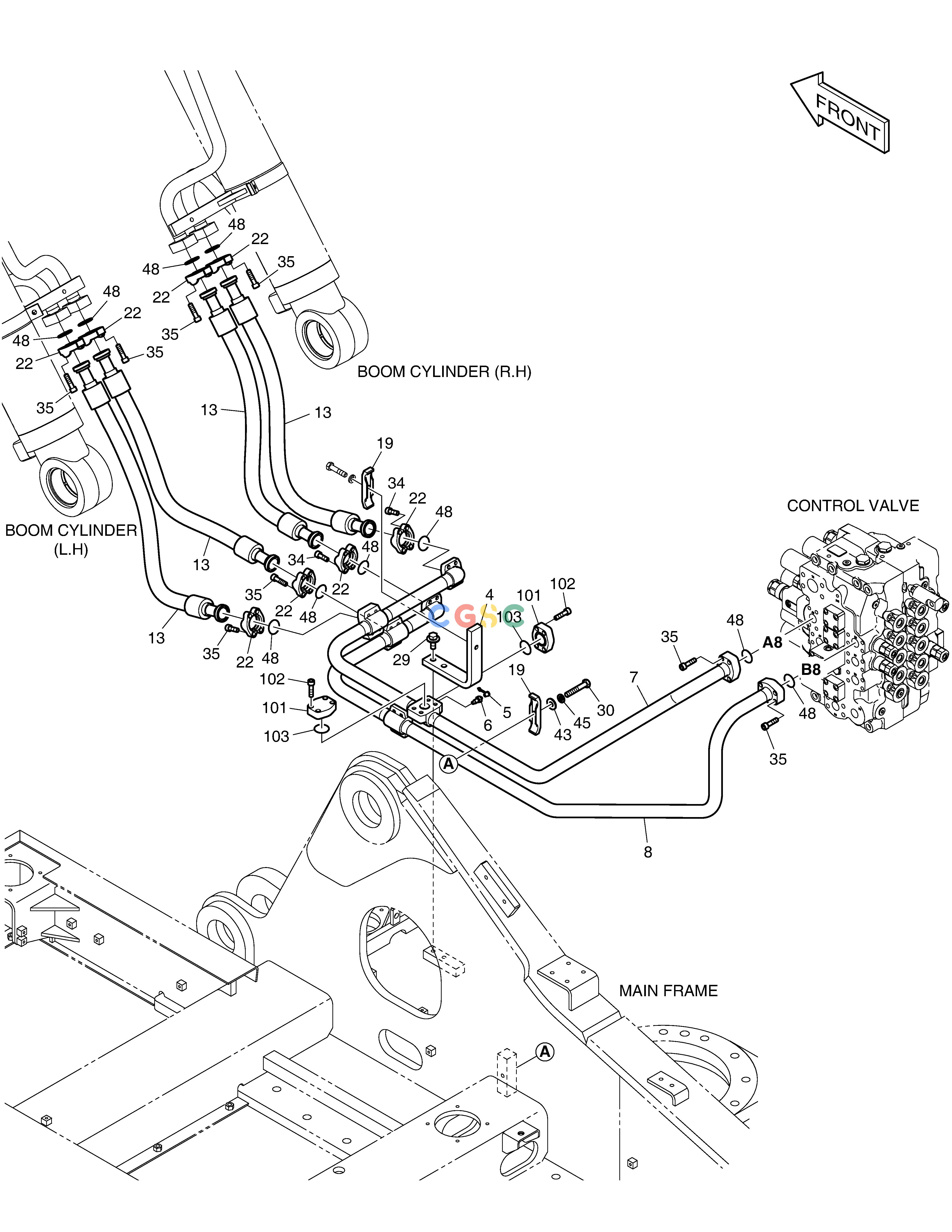 斗山零件查询MAIN PIPING(2) - BOOM DX300LC-5(S/N:1001~1057) Doosan parts catalog online