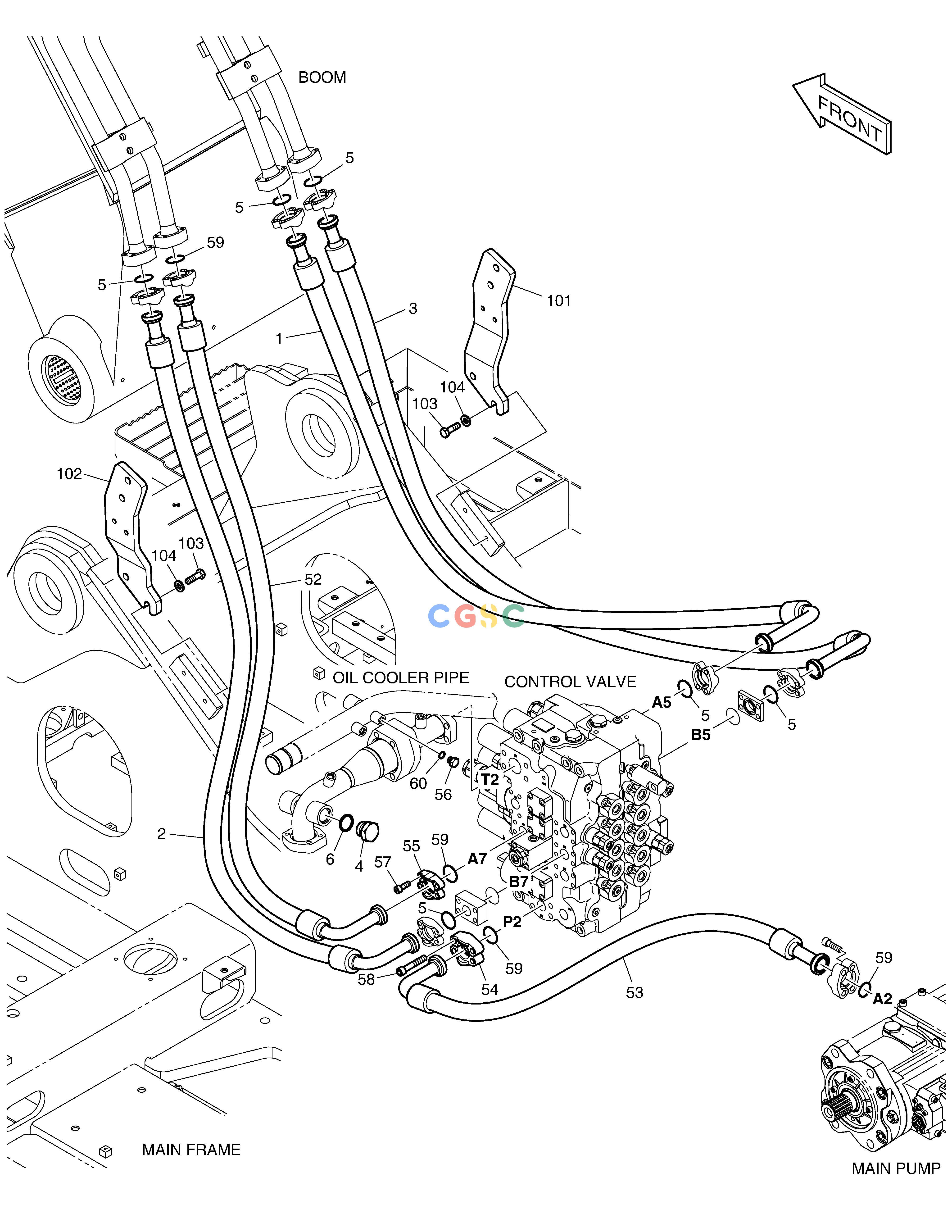 斗山零件查询MAIN PIPING(5) - ARM & BUCKET DX300LC-5(S/N:1001~1057) Doosan parts catalog online