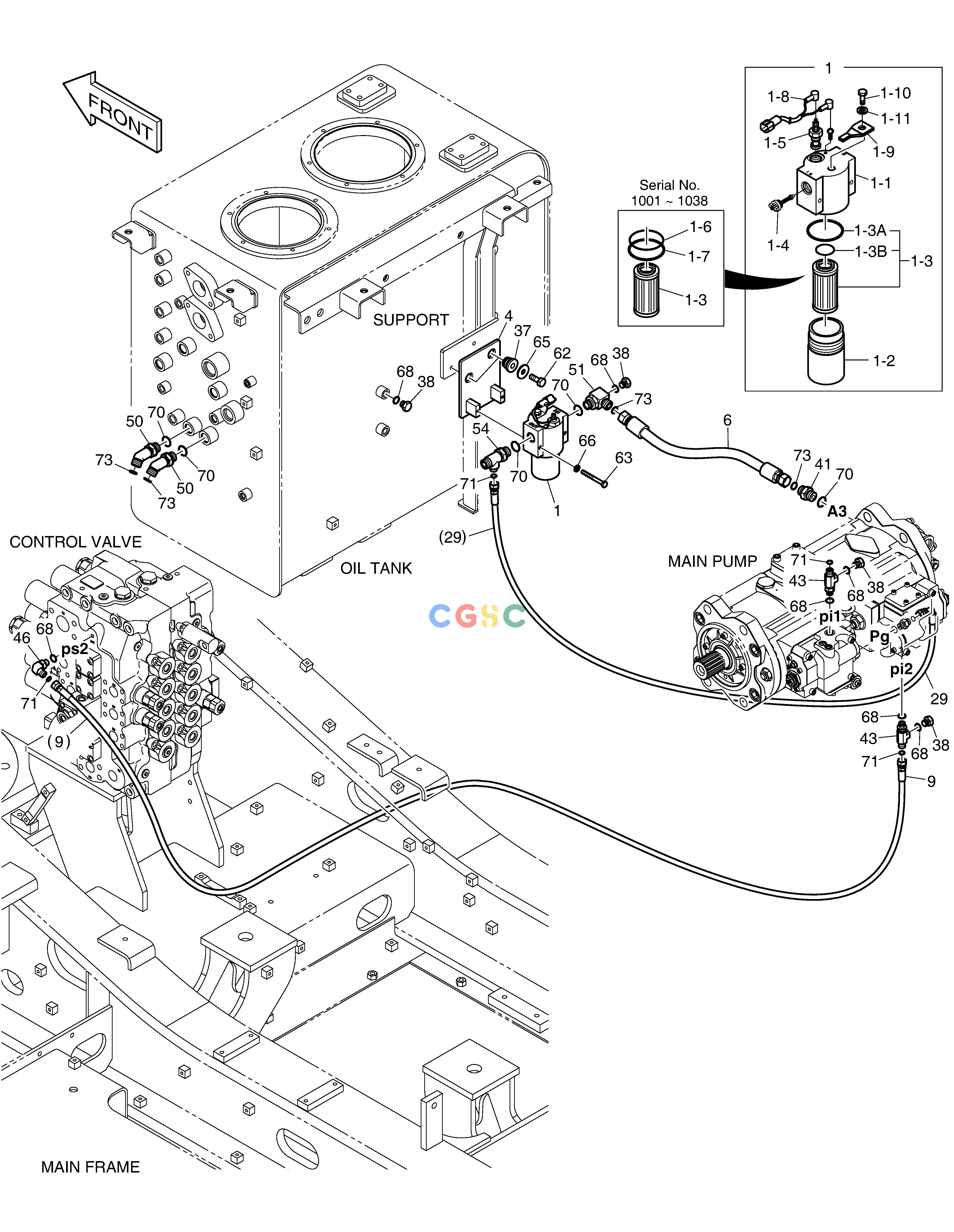 斗山零件查询PILOT PIPING(1) DX300LC-5(S/N:1001~1057) Doosan parts catalog online