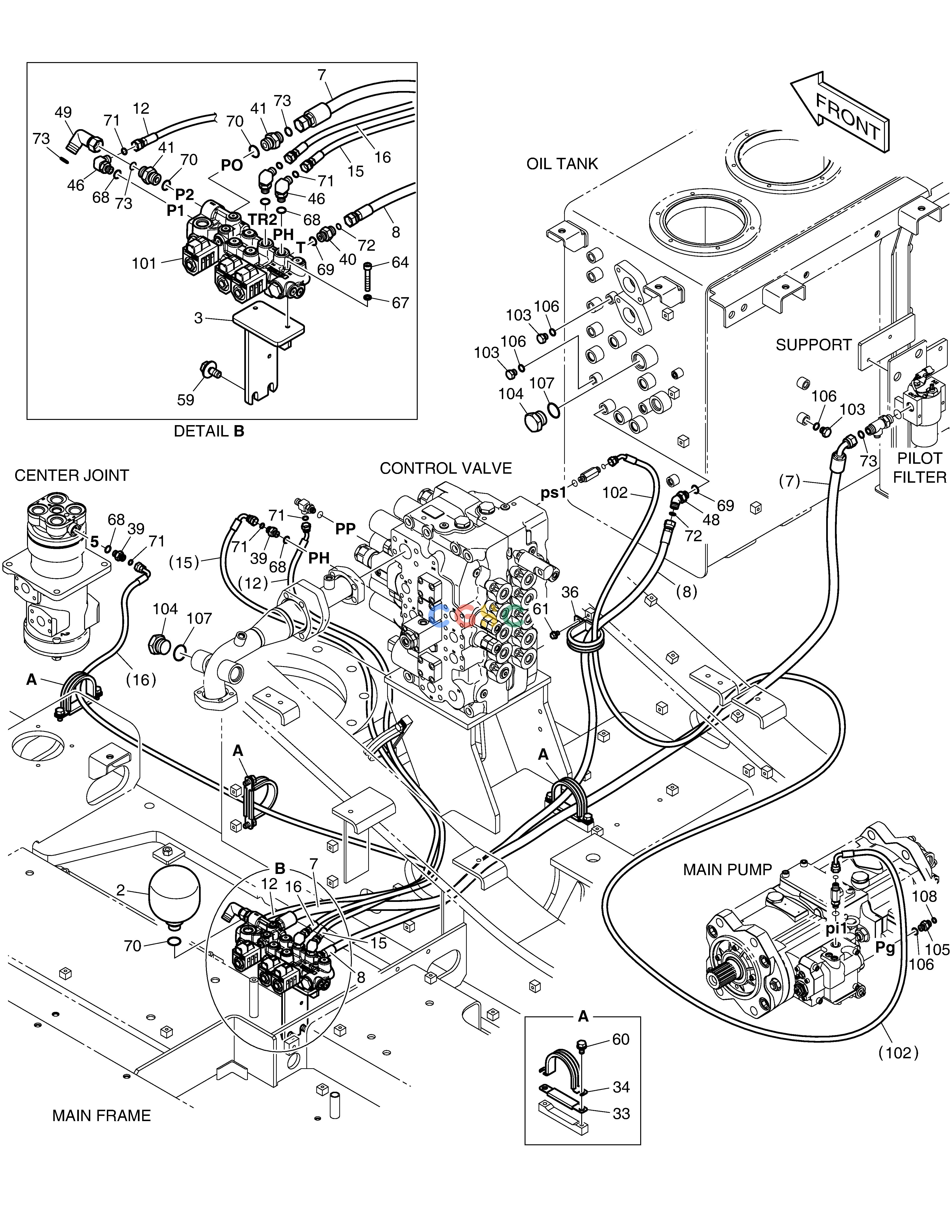 斗山零件查询PILOT PIPING(2) DX300LC-5(S/N:1001~1057) Doosan parts catalog online