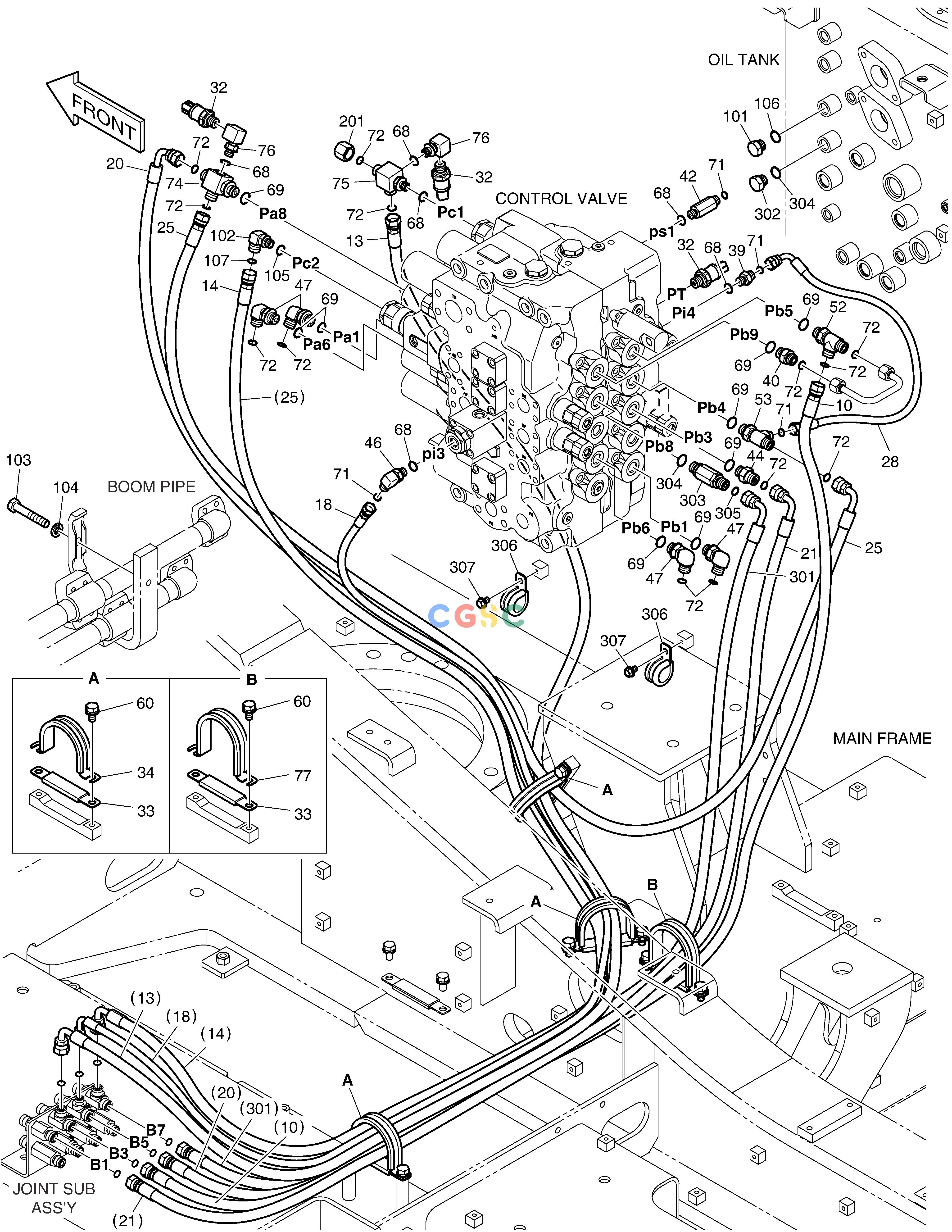 斗山零件查询PILOT PIPING(4) DX300LC-5(S/N:1001~1057) Doosan parts catalog online