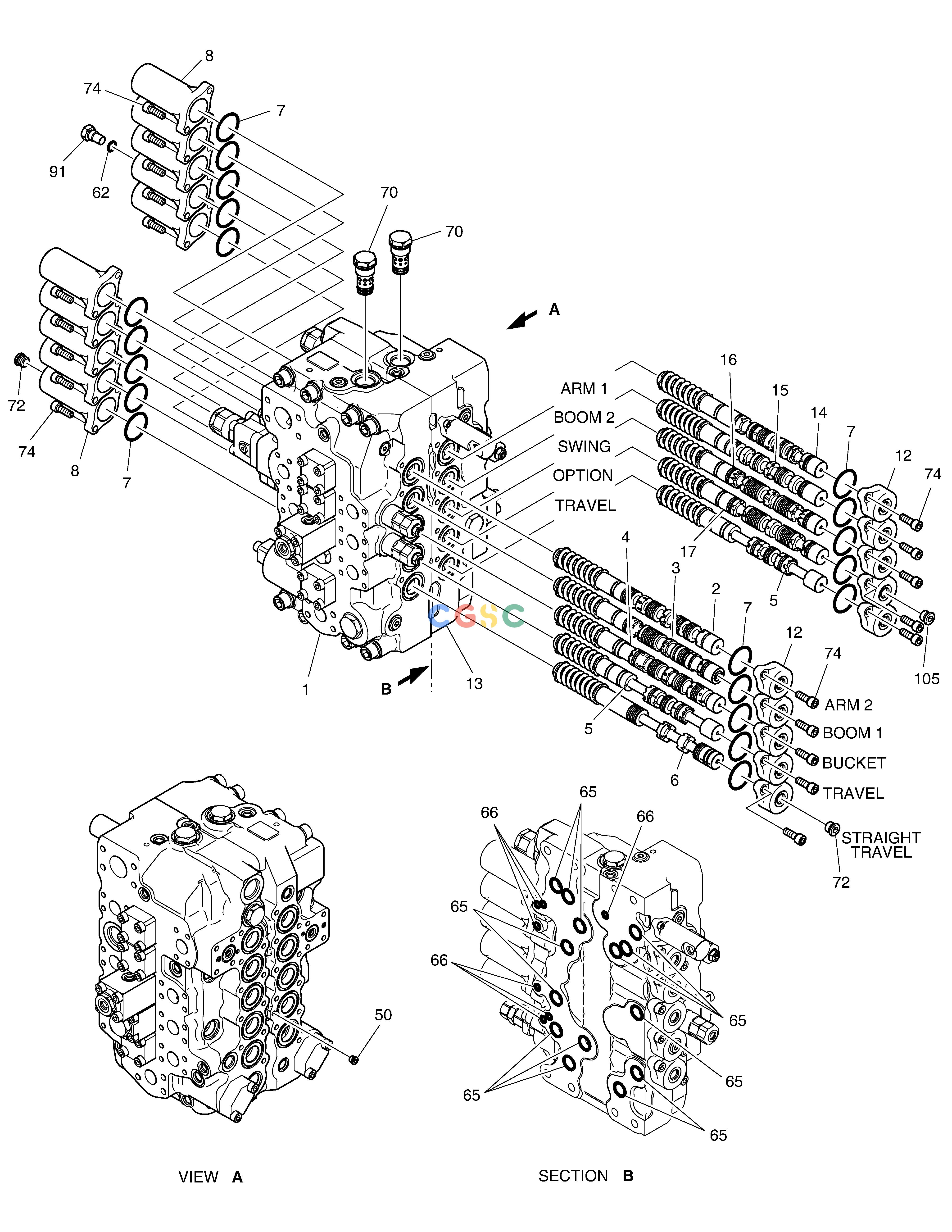 斗山零件查询CONTROL VALVE(2) DX300LC-5(S/N:1001~1057) Doosan parts catalog online