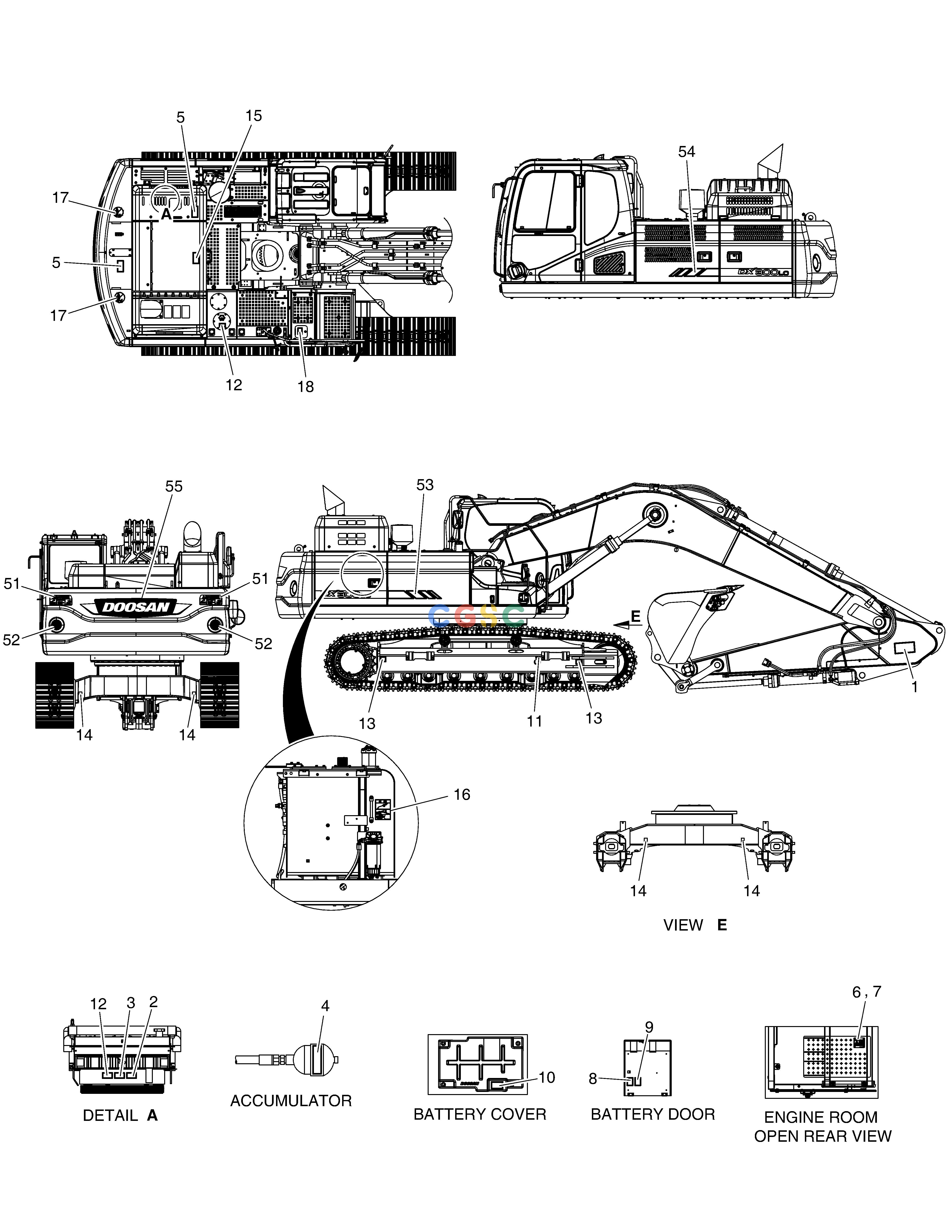 斗山零件查询NAME PLATE - EXPORT DX300LC-5(S/N:1001~1057) Doosan parts catalog online