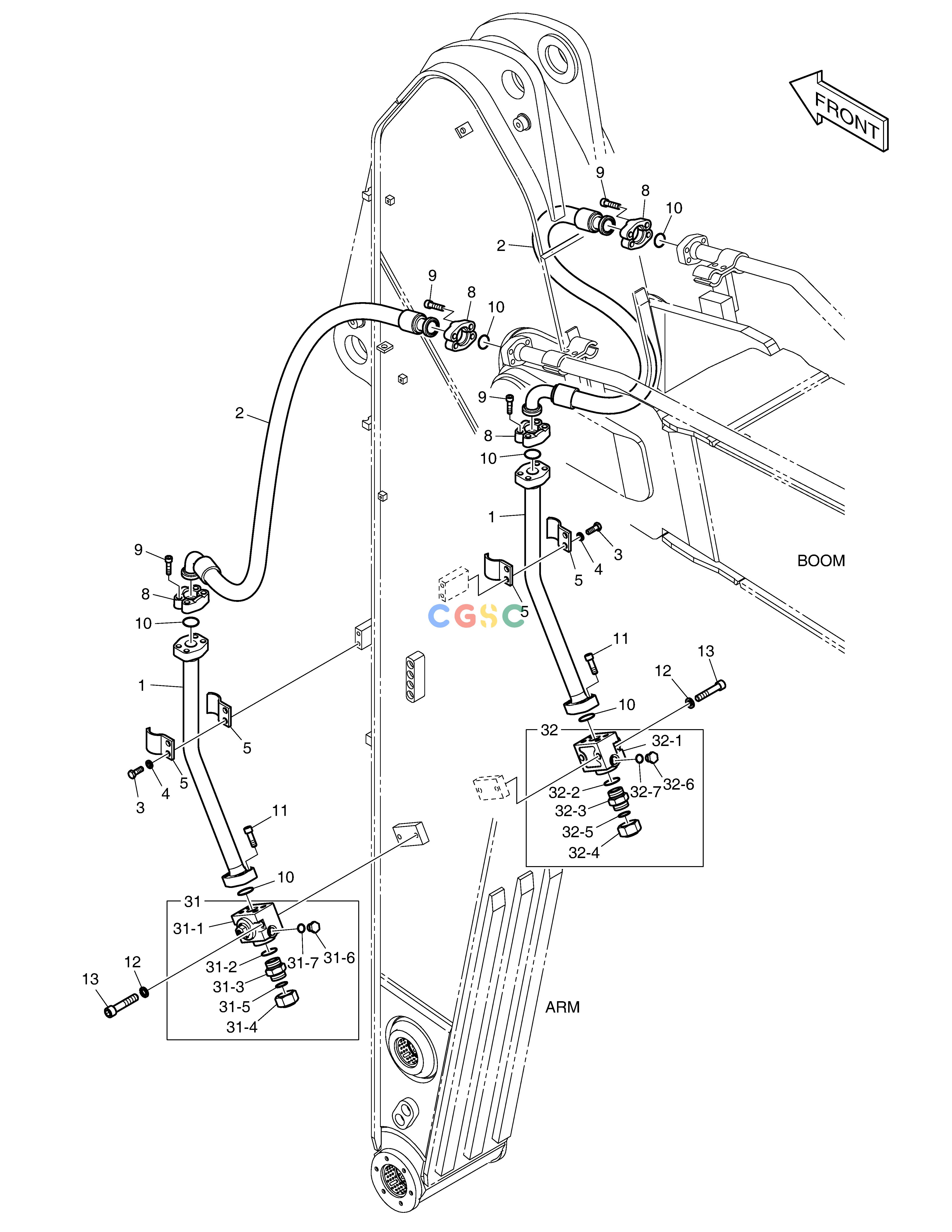 斗山零件查询ARM PIPING - ONE & TWO WAY(ARM 3.1m) DX300LC-5(S/N:1001~1057) Doosan parts catalog online