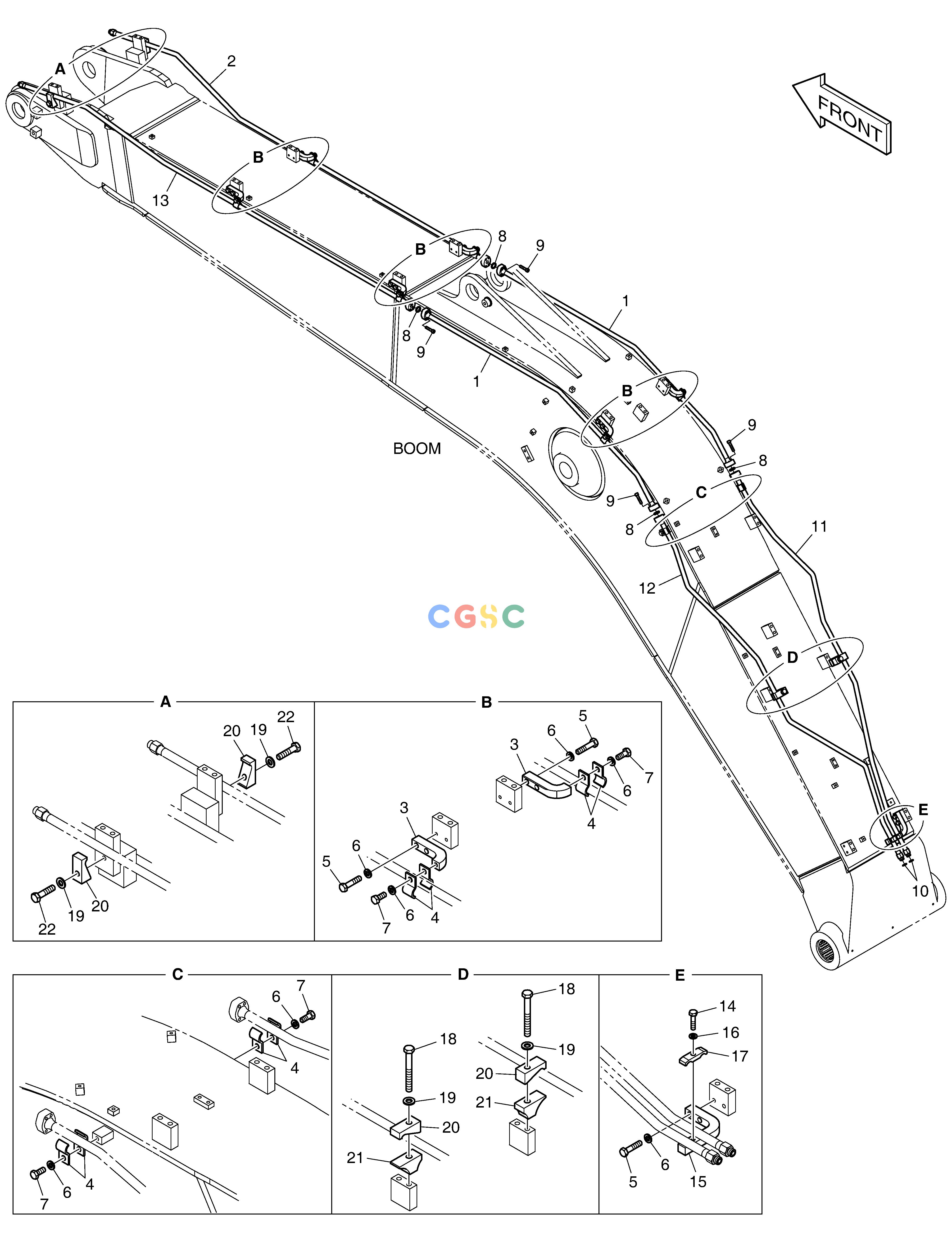 斗山零件查询BOOM PIPING-ROTATION DX300LC-5(S/N:1001~1057) Doosan parts catalog online