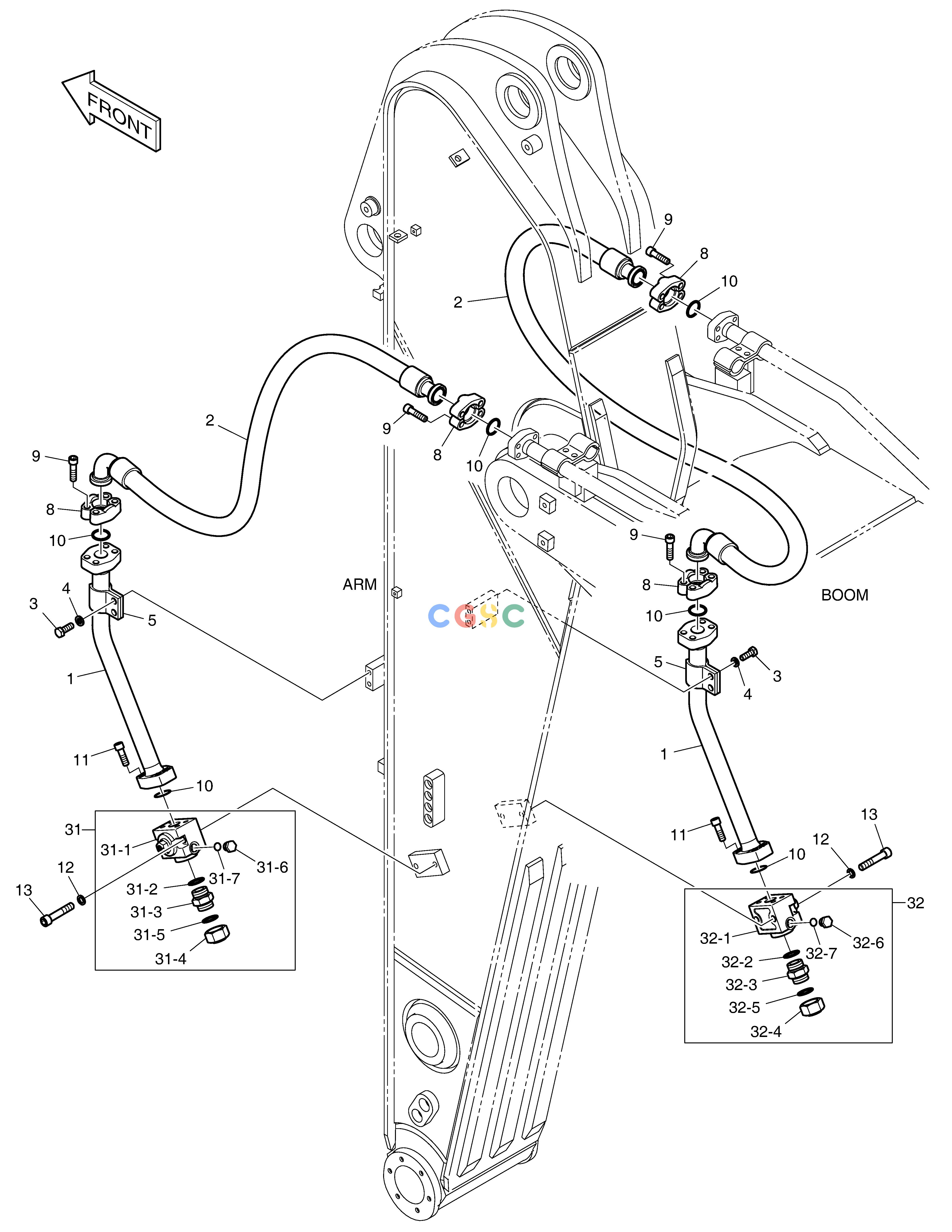 斗山零件查询ARM PIPING - ONE & TWO WAY(ARM 2.5m) DX300LC-5(S/N:1001~1057) Doosan parts catalog online