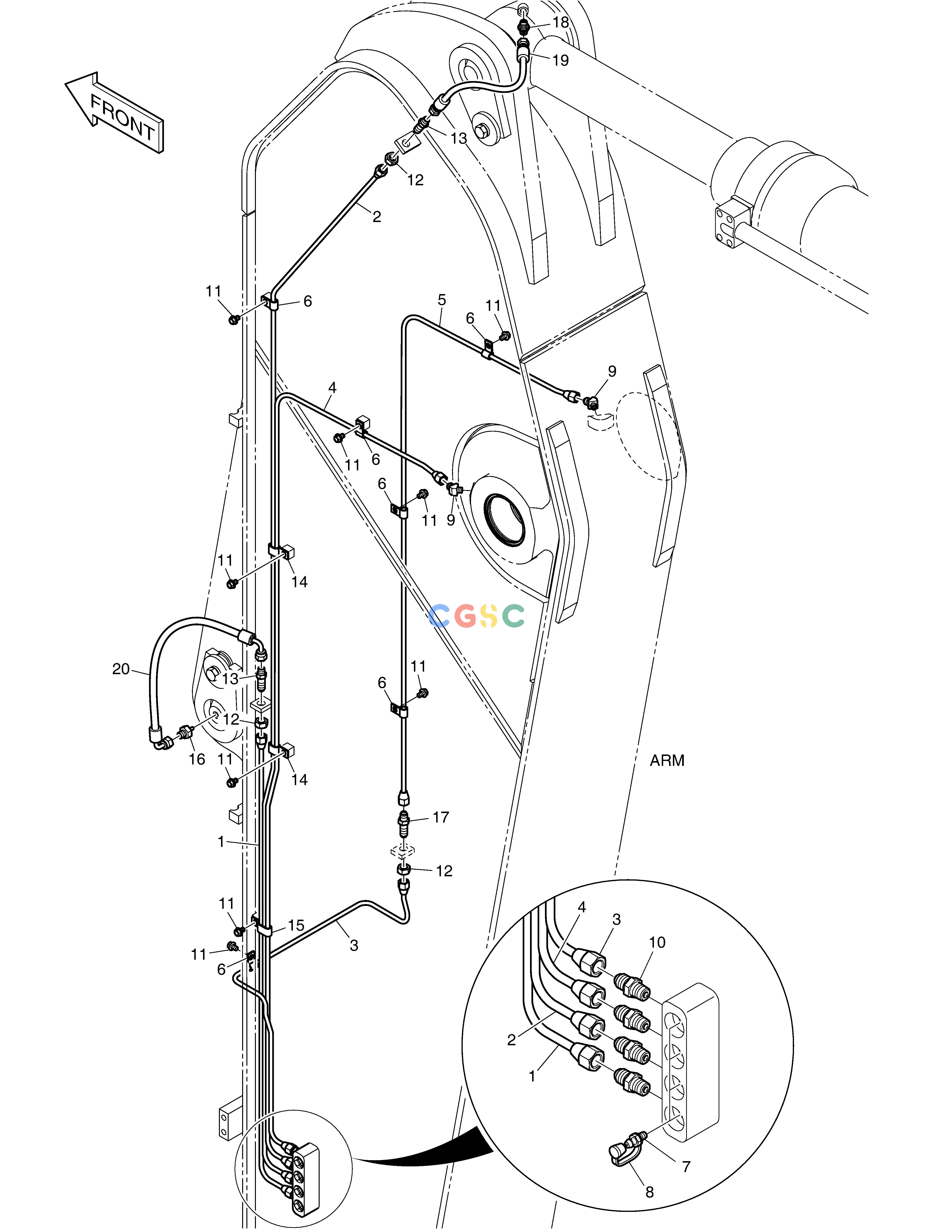 斗山零件查询LUBRICATION PIPING - ARM 3.75m DX300LC-5(S/N:1001~1057) Doosan parts catalog online