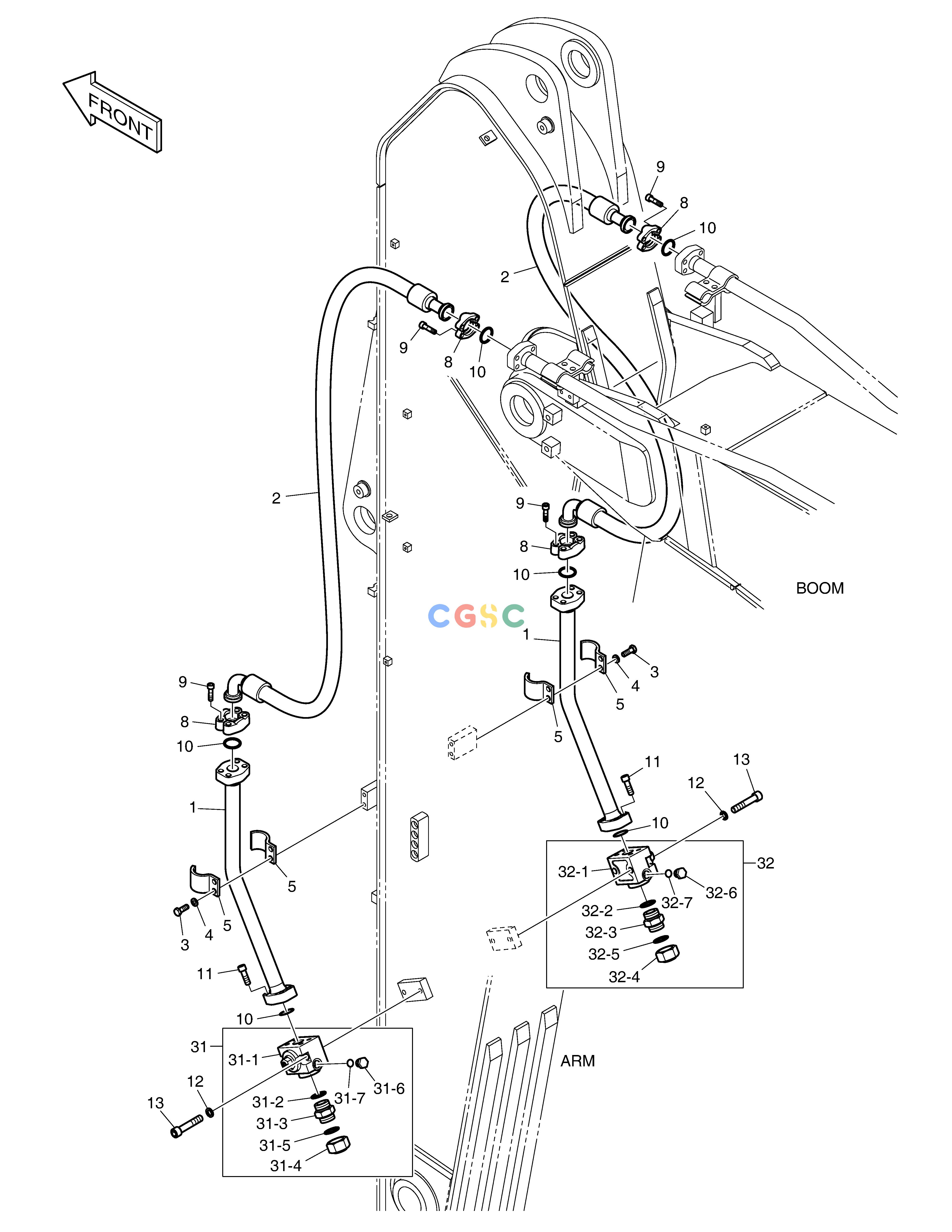 斗山零件查询ARM PIPING - ONE & TWO WAY(ARM 3.75m) DX300LC-5(S/N:1001~1057) Doosan parts catalog online