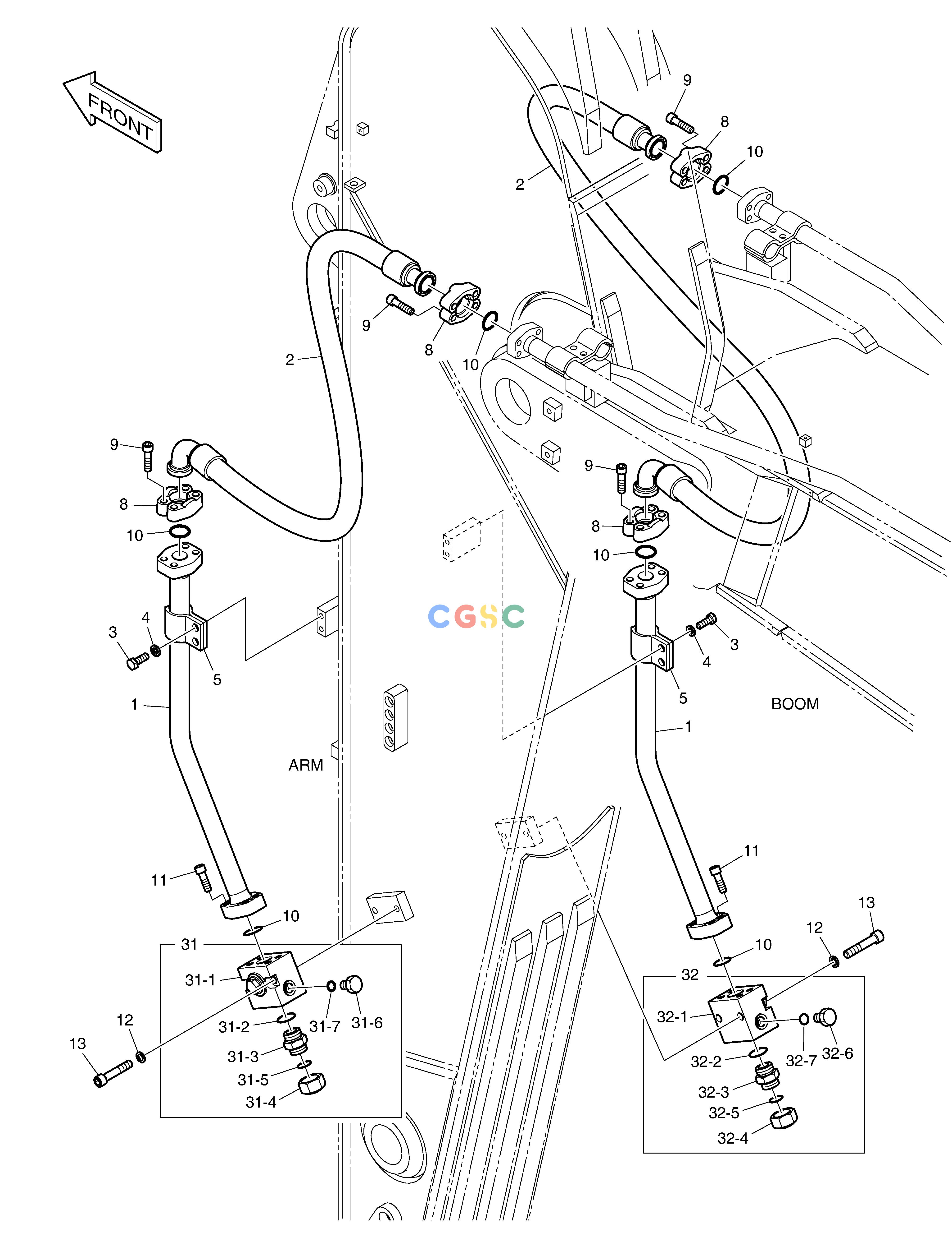 斗山零件查询ARM PIPING - ONE & TWO WAY(ARM 2.85m) DX300LC-5(S/N:1001~1057) Doosan parts catalog online
