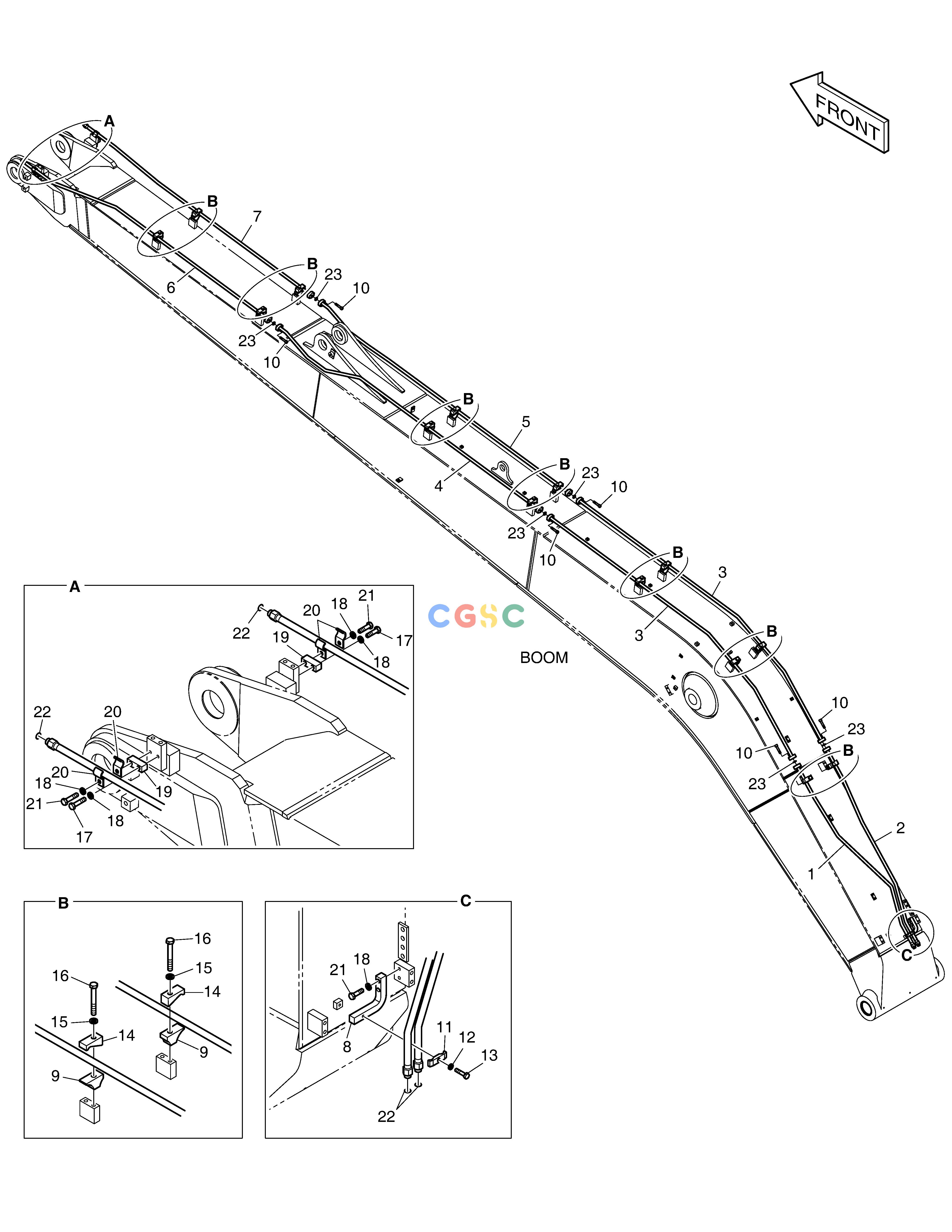 斗山零件查询BOOM PIPING - BOOM 10m(ROTATING) DX300LC-5(S/N:1001~1057) Doosan parts catalog online