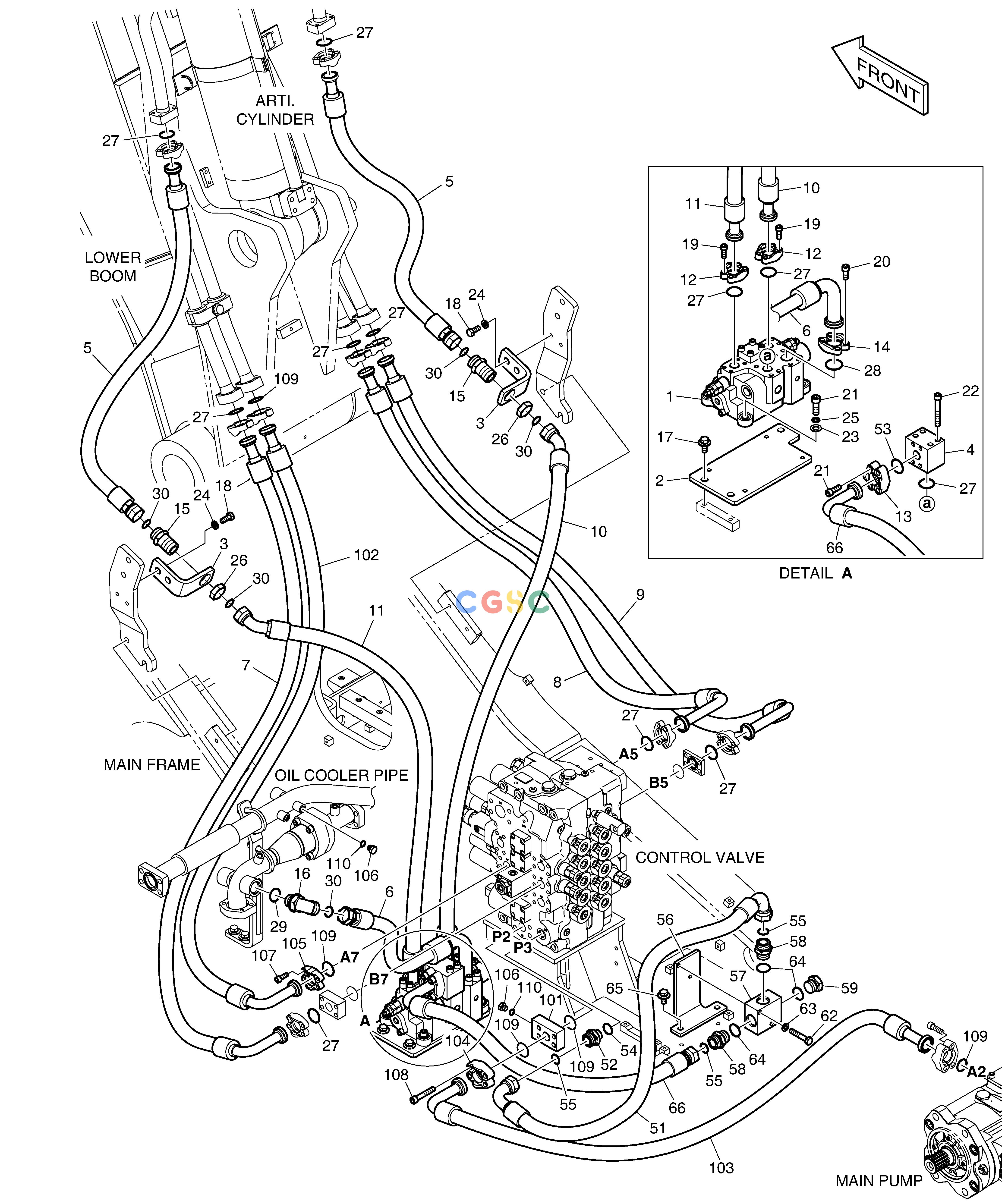斗山零件查询MAIN PIPING - ARTI. BOOM DX300LC-5(S/N:1001~1057) Doosan parts catalog online