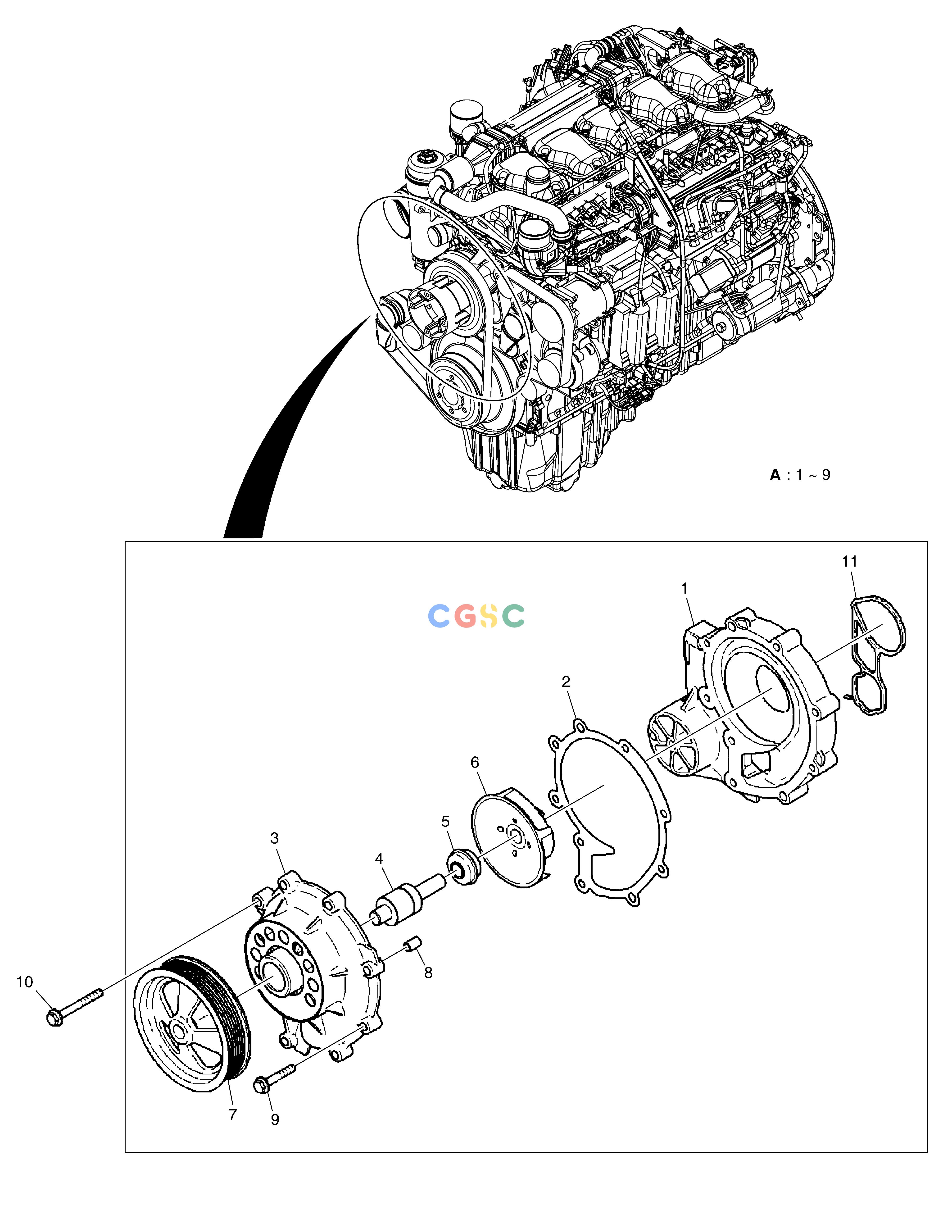 斗山零件查询WATER PUMP DX340LC-5 / DX350LC-5(S/N:10001~10049) Doosan parts catalog online