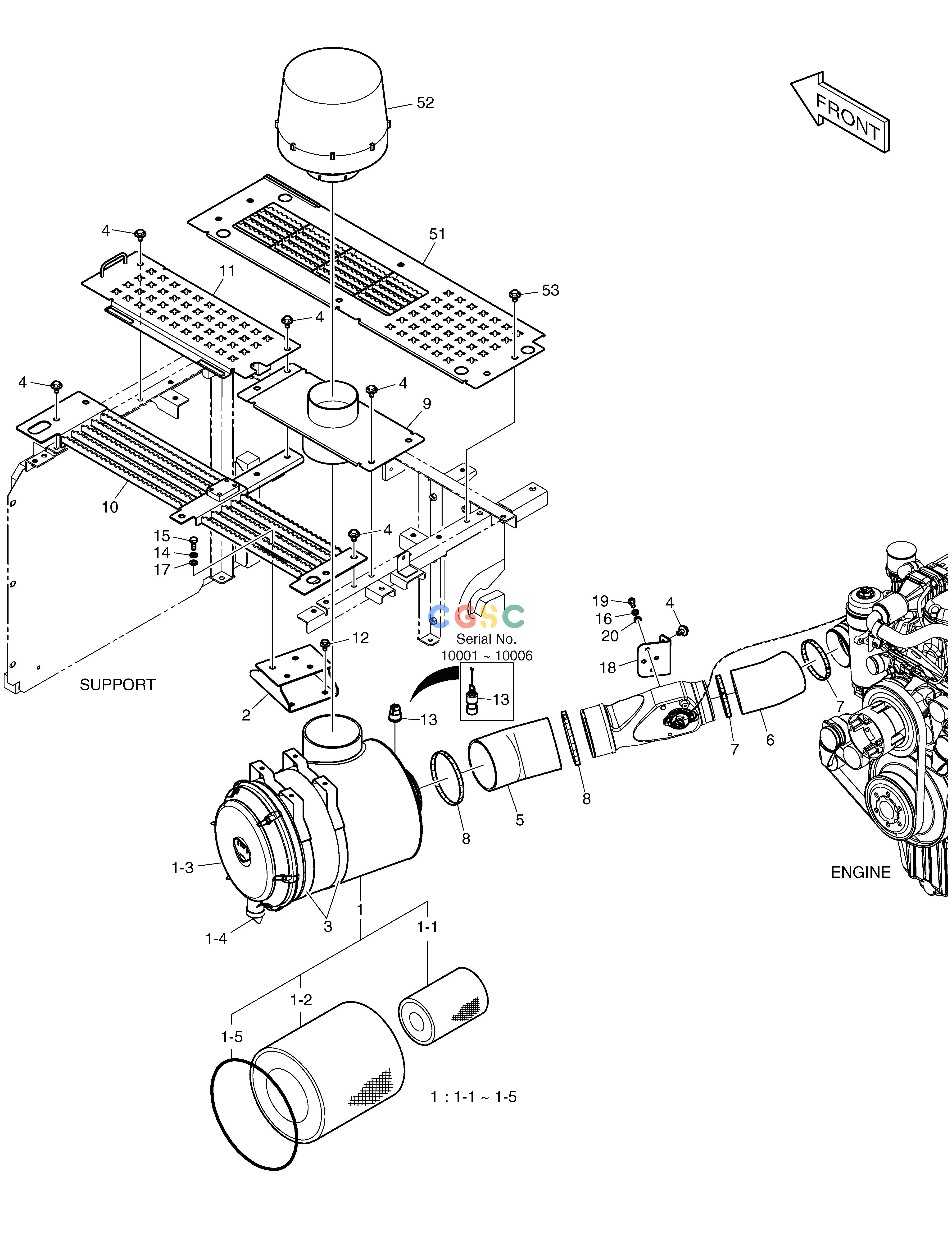 斗山零件查询AIR CLEANER DX340LC-5 / DX350LC-5(S/N:10001~10049) Doosan parts catalog online