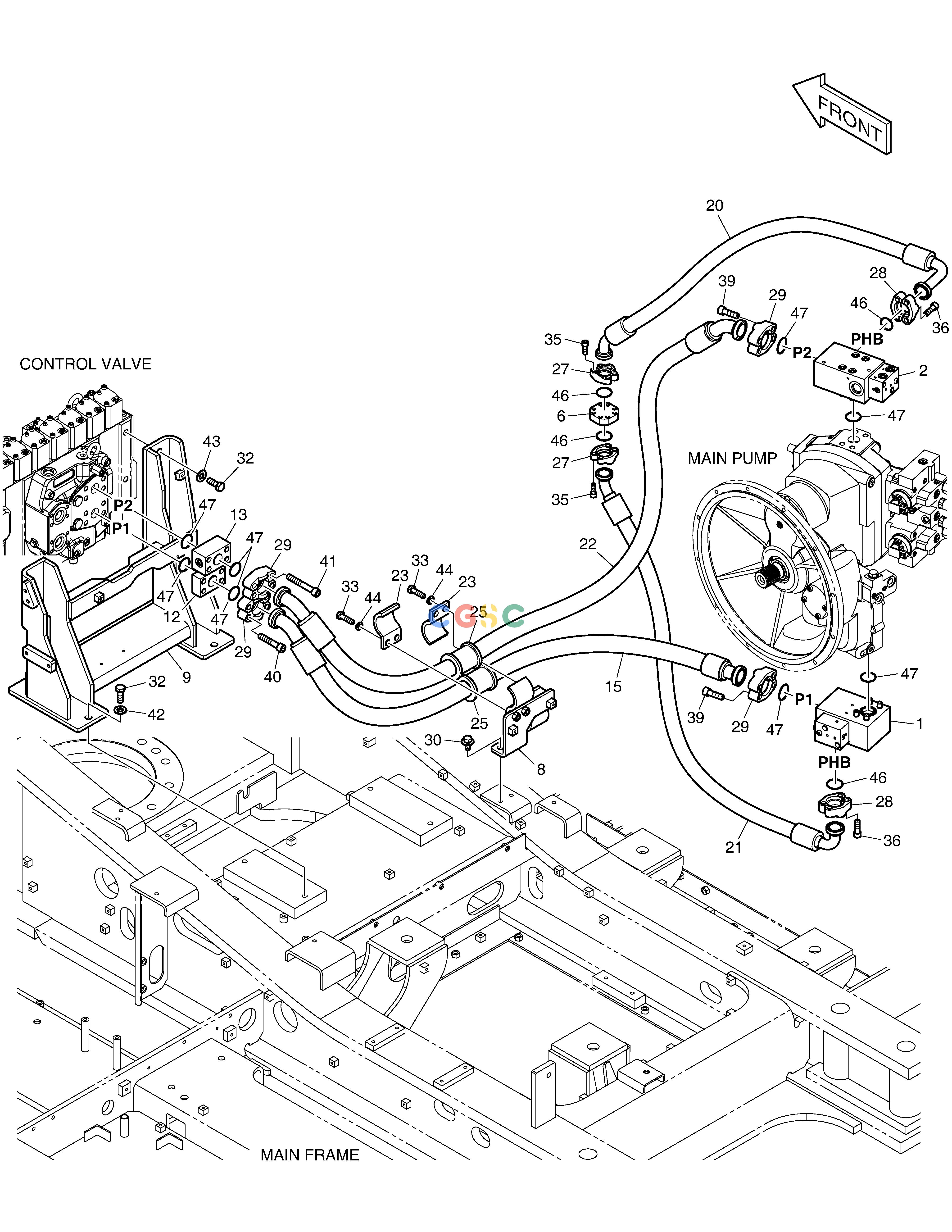 斗山零件查询MAIN PIPING(1) - PUMP DX340LC-5 / DX350LC-5(S/N:10001~10049) Doosan parts catalog online