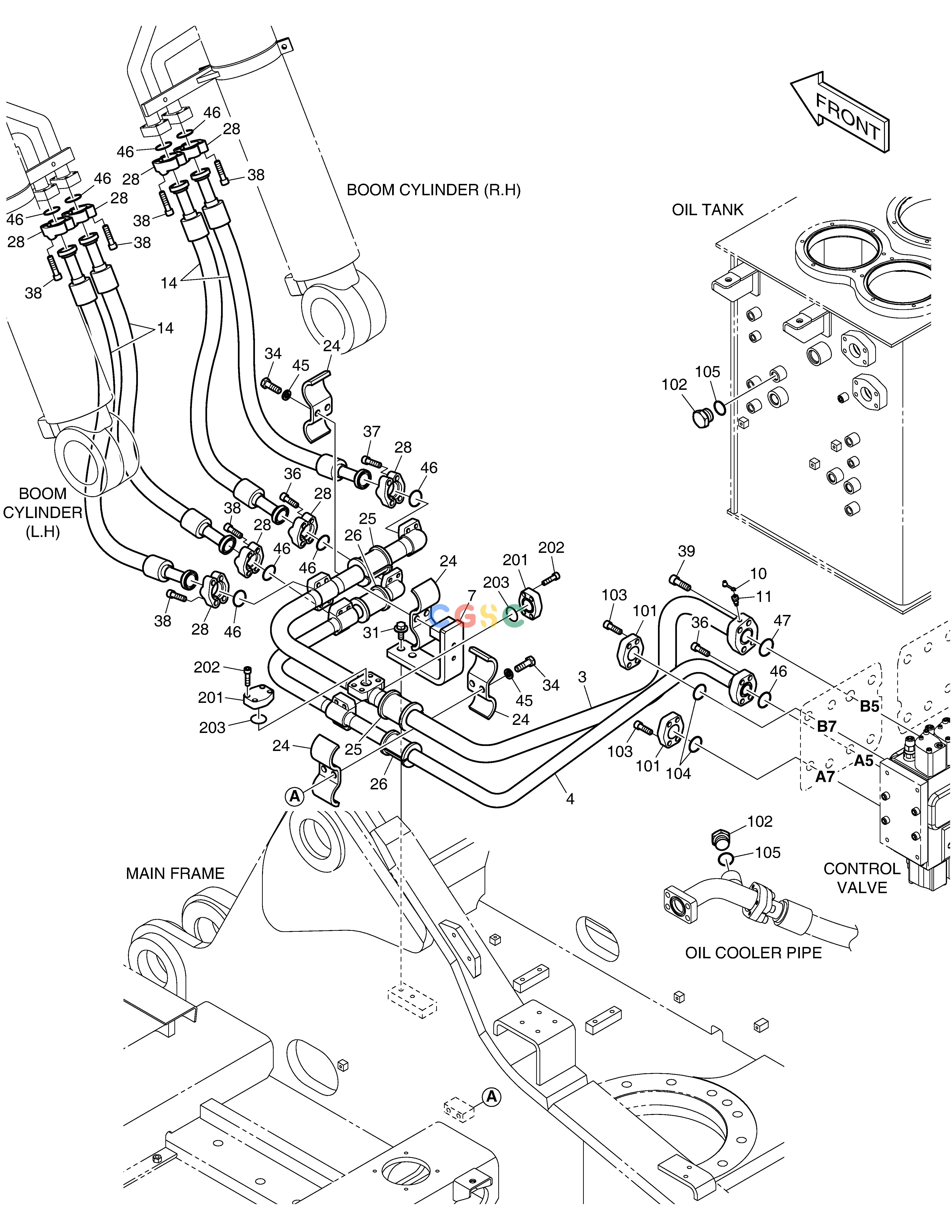 斗山零件查询MAIN PIPING(2) - BOOM DX340LC-5 / DX350LC-5(S/N:10001~10049) Doosan parts catalog online