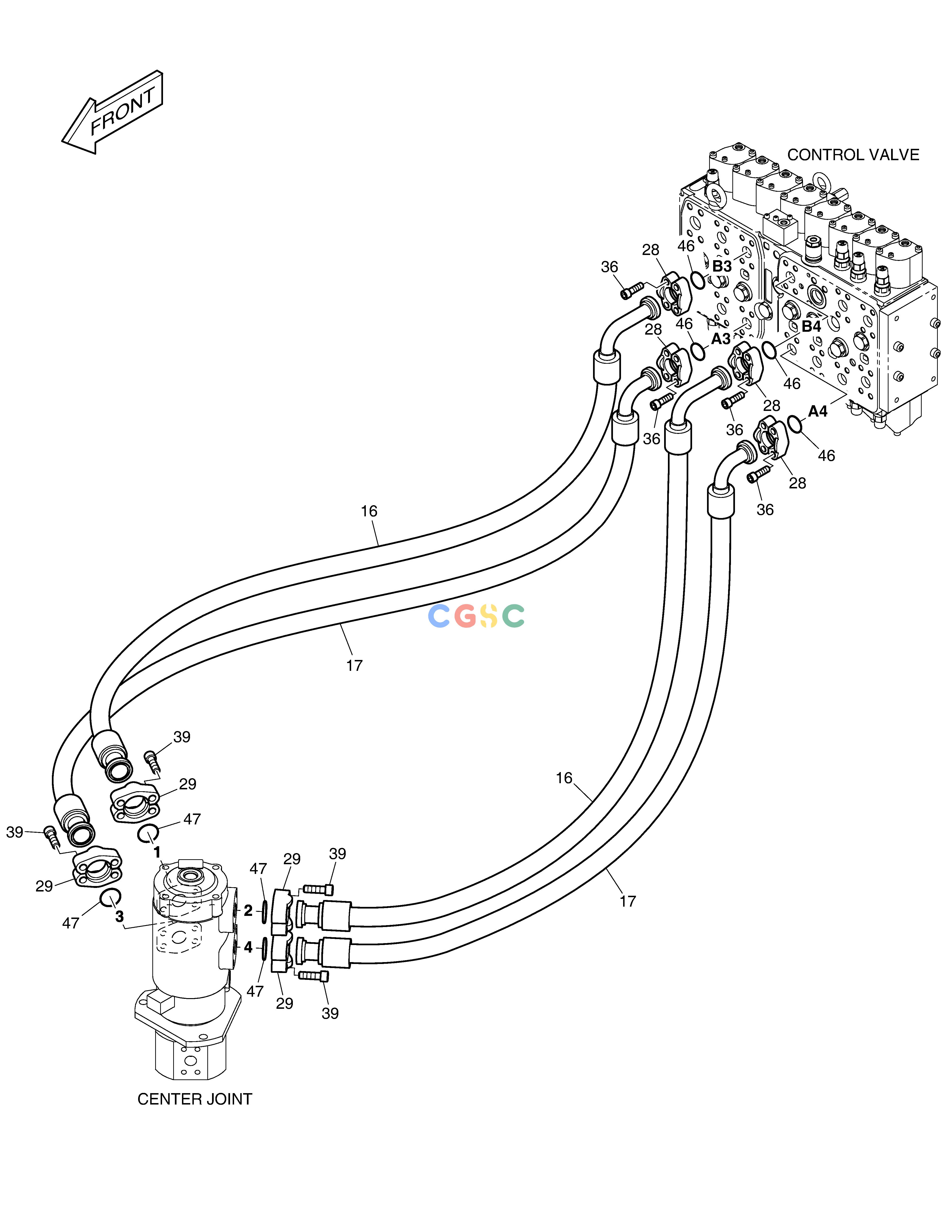 斗山零件查询MAIN PIPING(5) - CENTER JOINT DX340LC-5 / DX350LC-5(S/N:10001~10049) Doosan parts catalog online