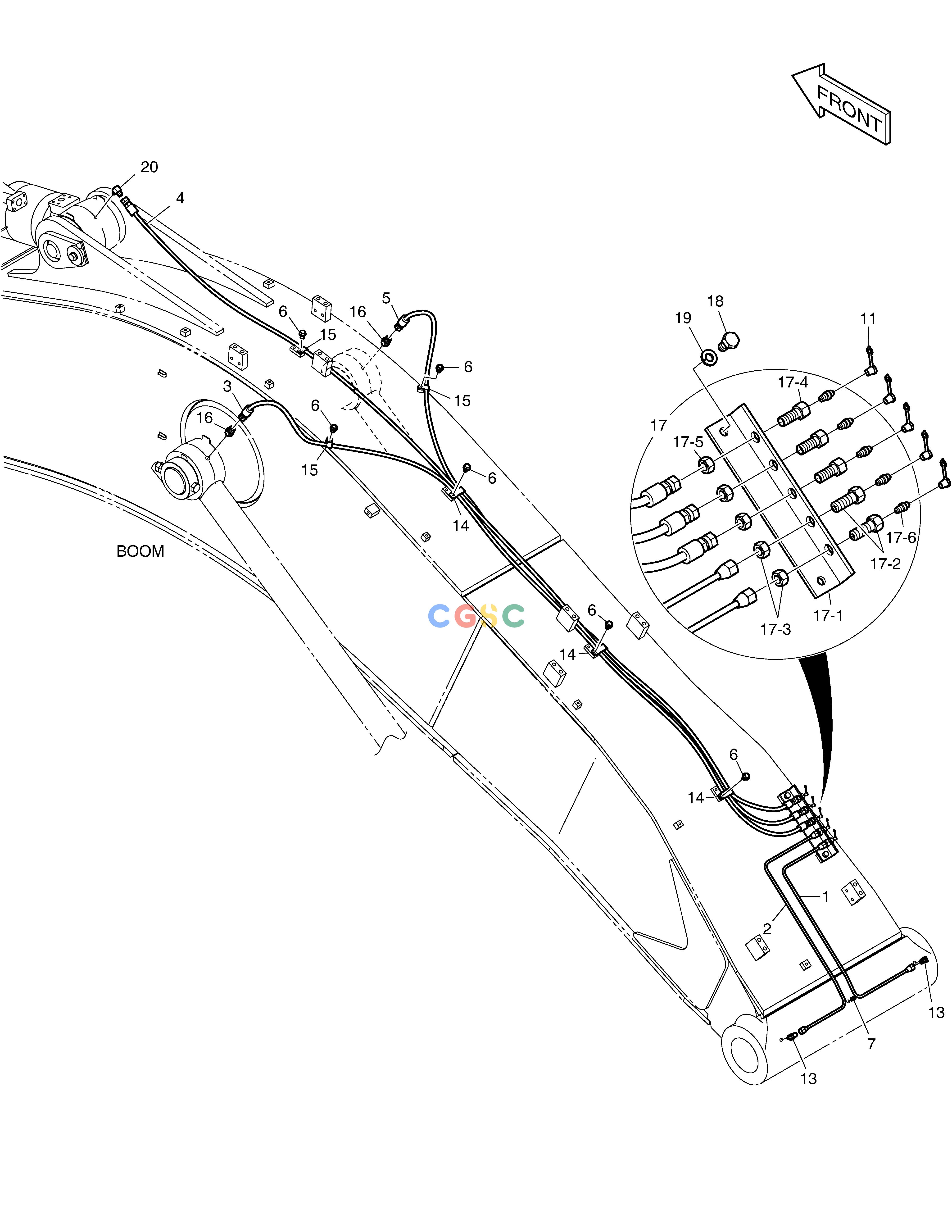 斗山零件查询LUBRICATION PIPING - BOOM DX340LC-5 / DX350LC-5(S/N:10001~10049) Doosan parts catalog online