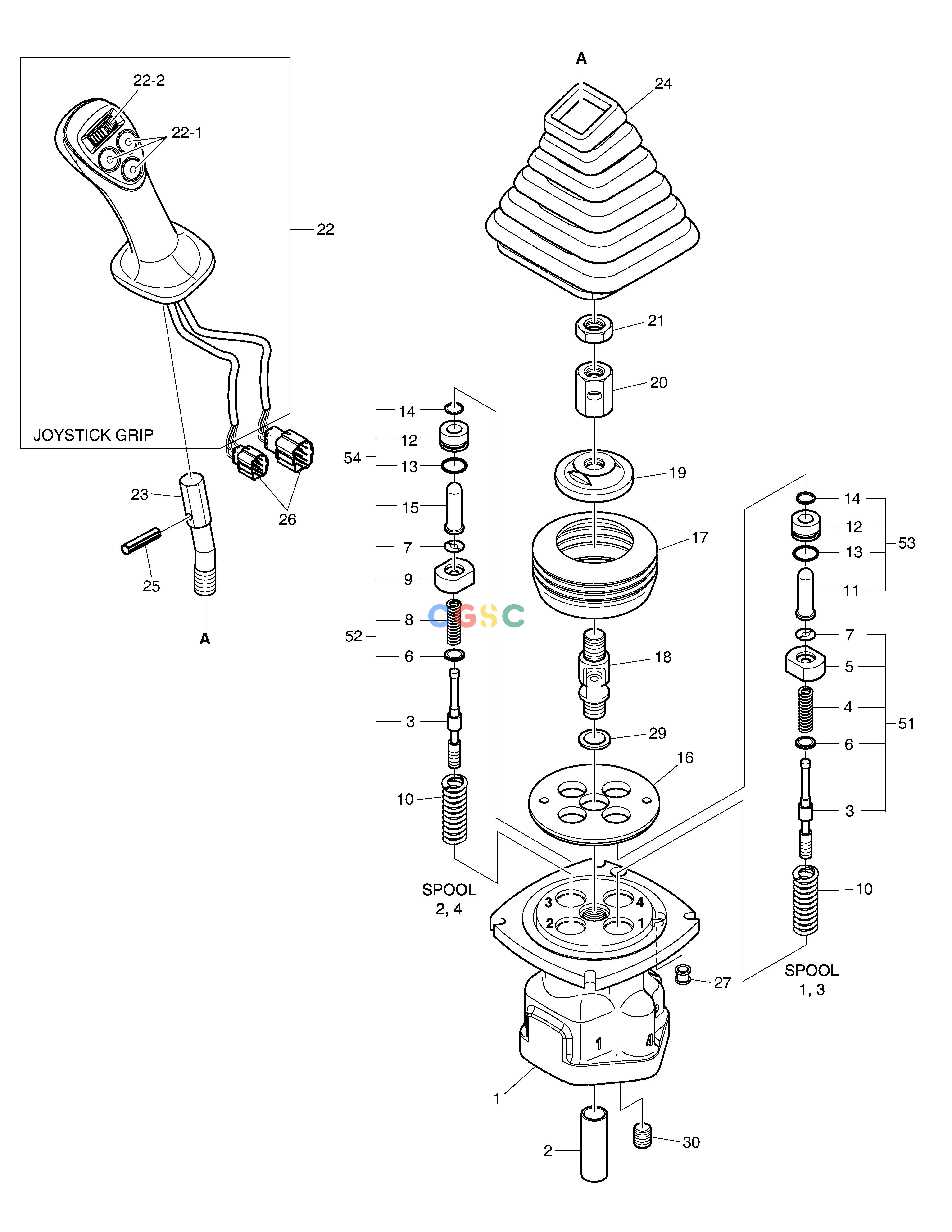 斗山零件查询JOYSTICK VALVE DX340LC-5 / DX350LC-5(S/N:10001~10049) Doosan parts catalog online