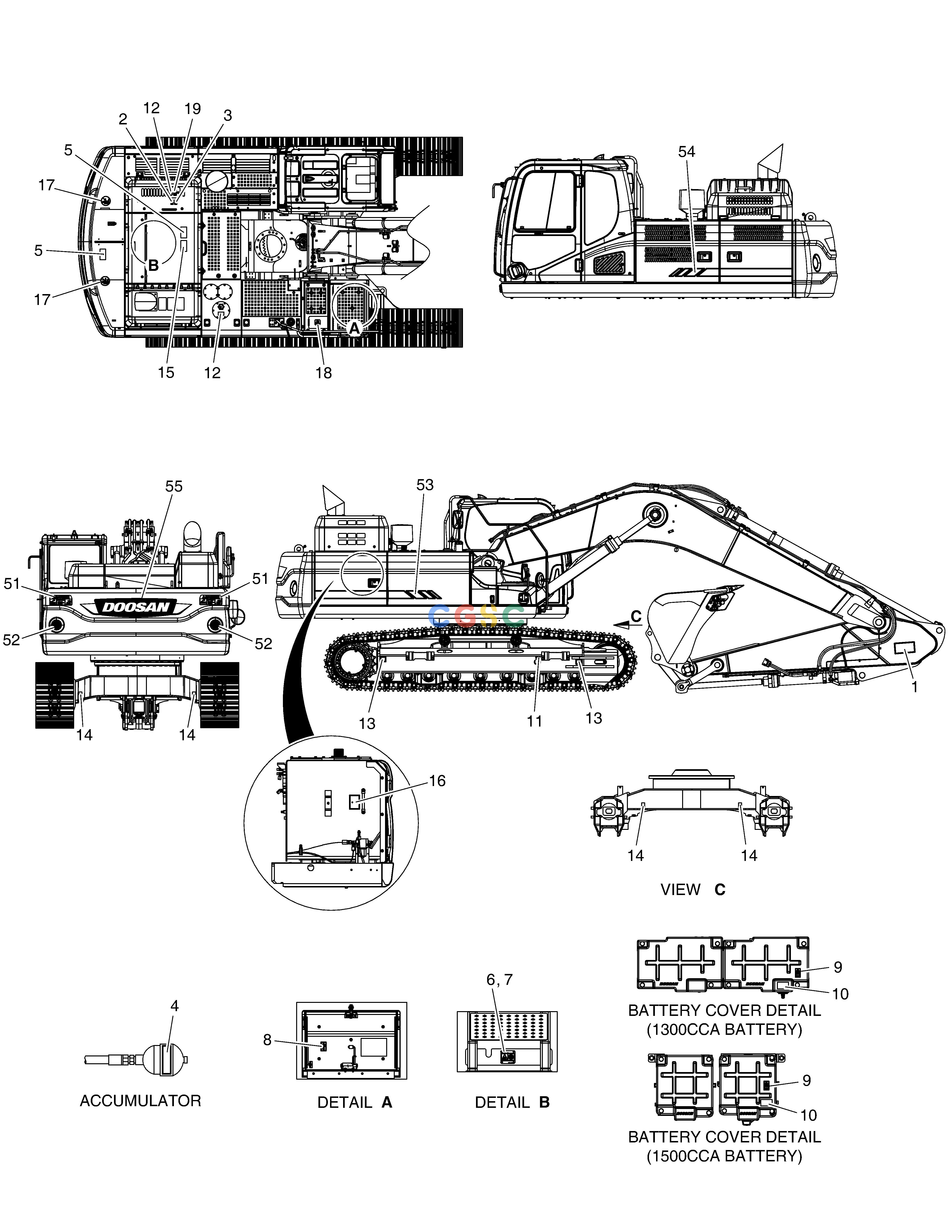 斗山零件查询NAME PLATE - EXPORT DX340LC-5 / DX350LC-5(S/N:10001~10049) Doosan parts catalog online