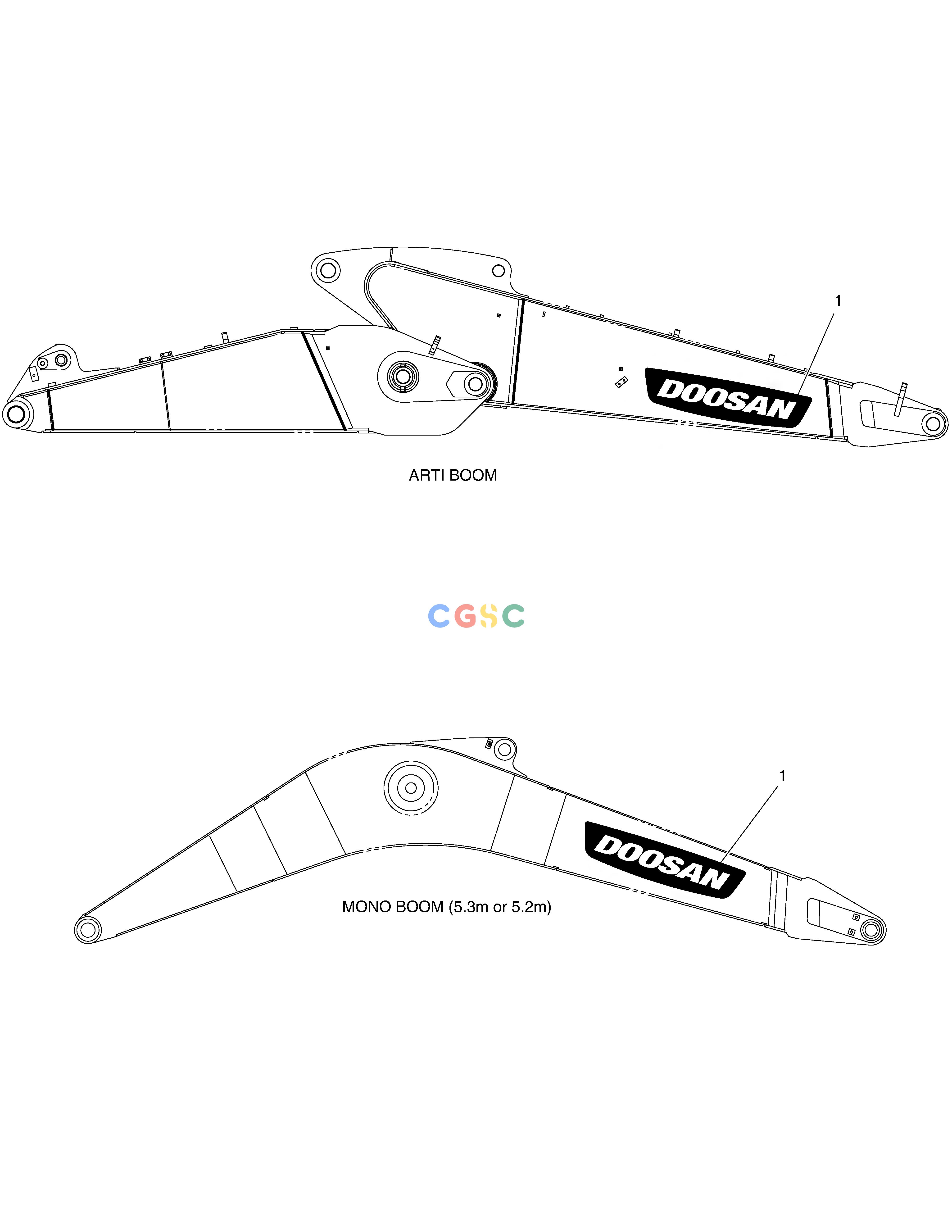 斗山零件查询DECAL - ARTI BOOM DX340LC-5 / DX350LC-5(S/N:10001~10049) Doosan parts catalog online