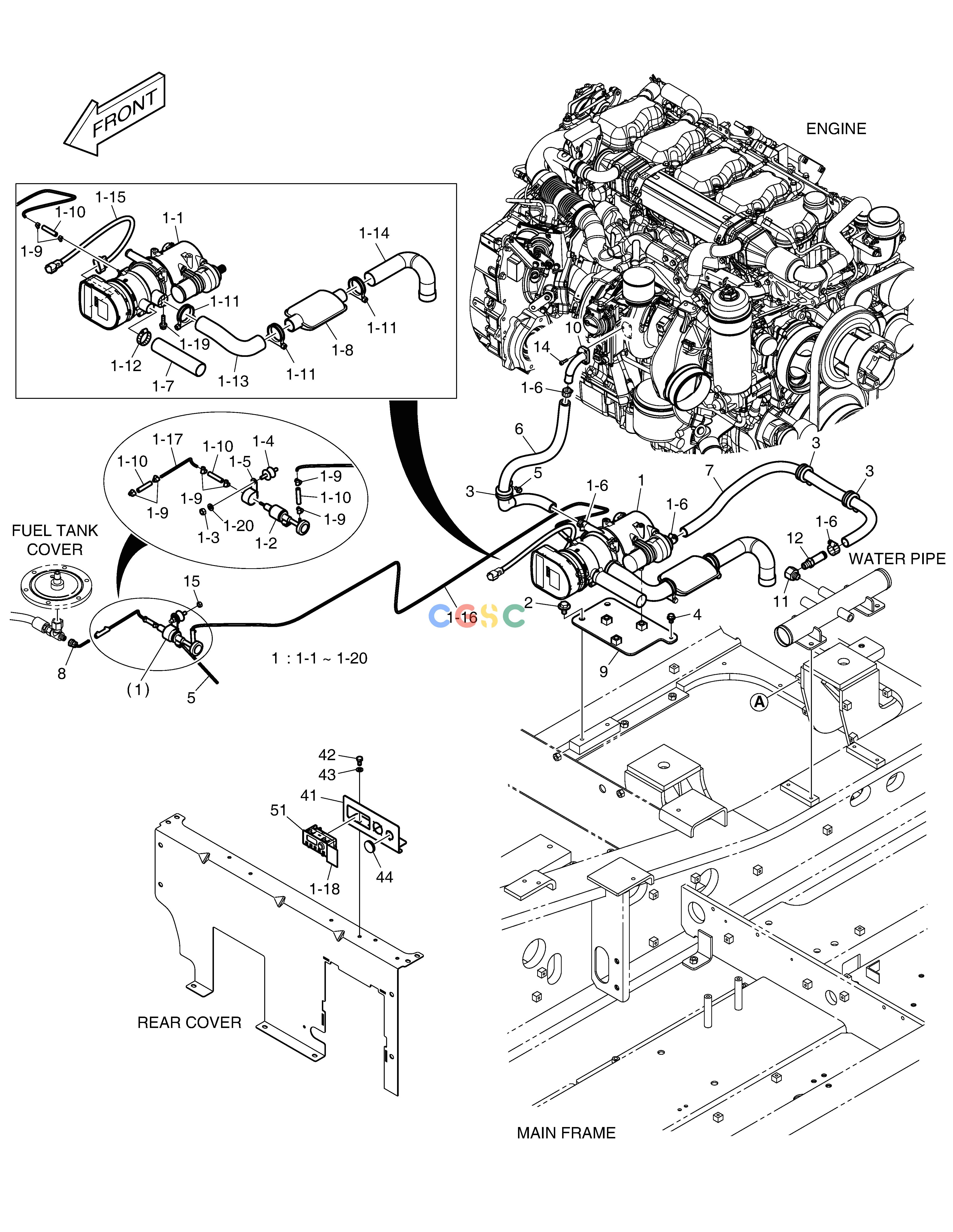 斗山零件查询DIESEL HEATER DX340LC-5 / DX350LC-5(S/N:10001~10049) Doosan parts catalog online