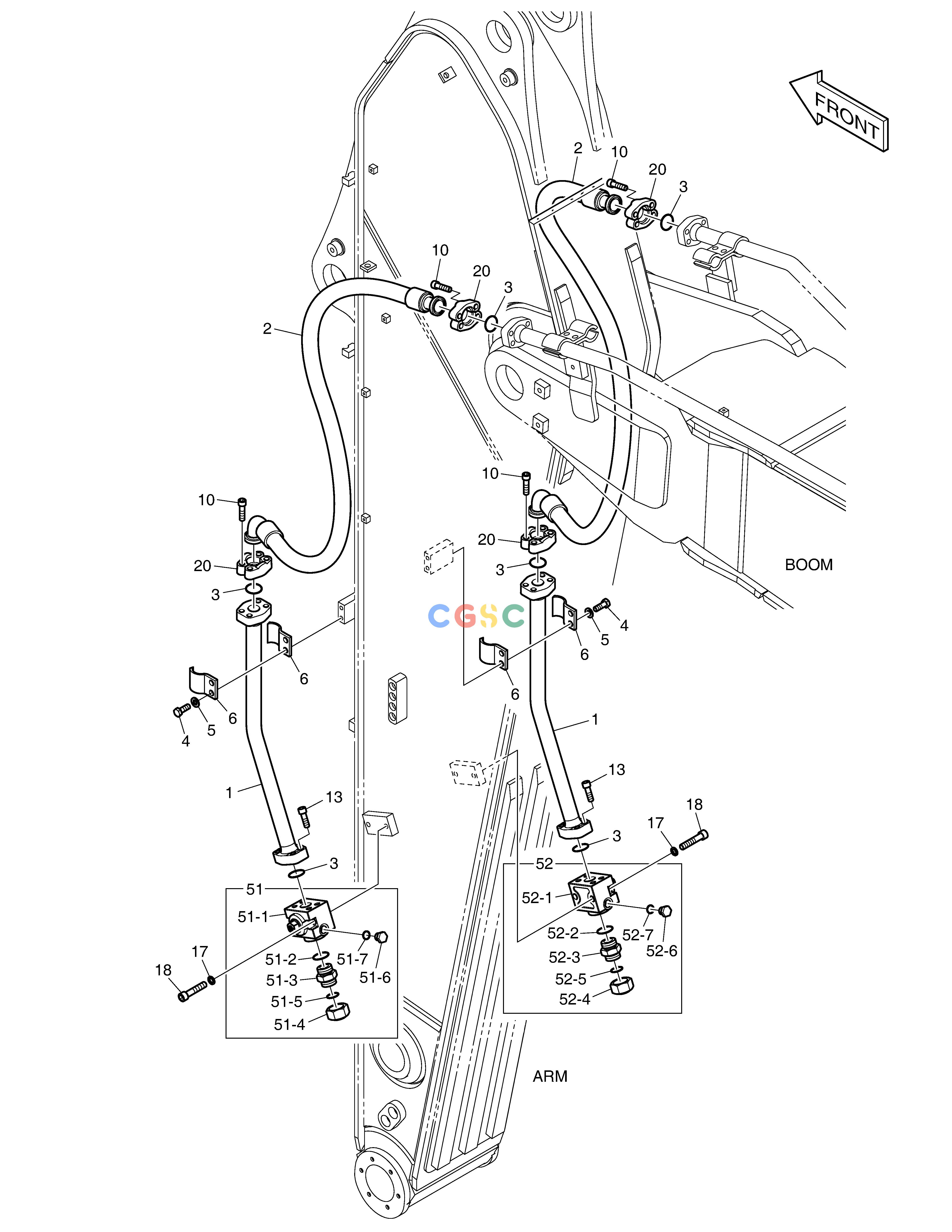 斗山零件查询ARM PIPING - ONE & TWO WAY(ARM 3.2m) DX340LC-5 / DX350LC-5(S/N:10001~10049) Doosan parts catalog online