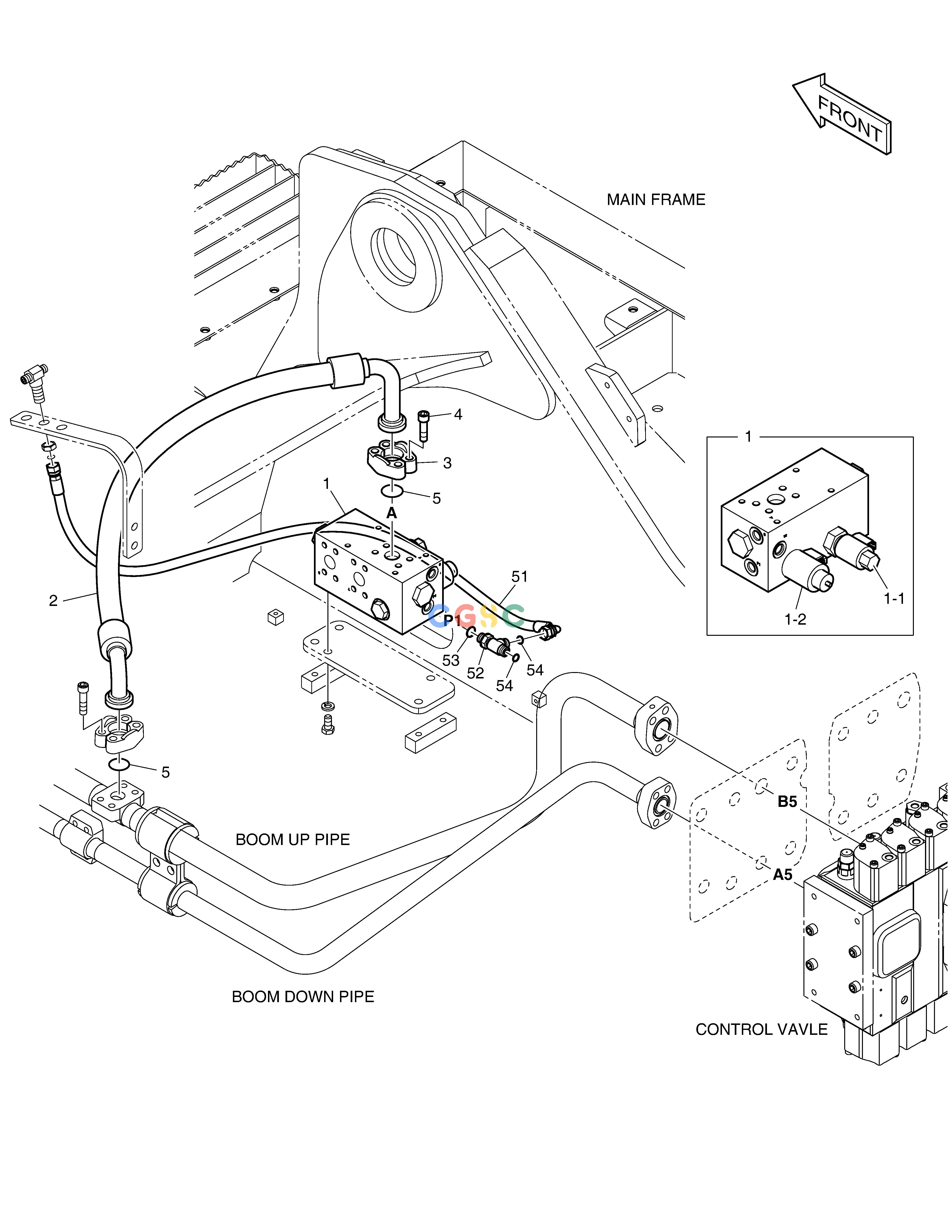 斗山零件查询MAIN PIPING - BOOM FLOATING(LOCK V/V) DX340LC-5 / DX350LC-5(S/N:10001~10049) Doosan parts catalog online