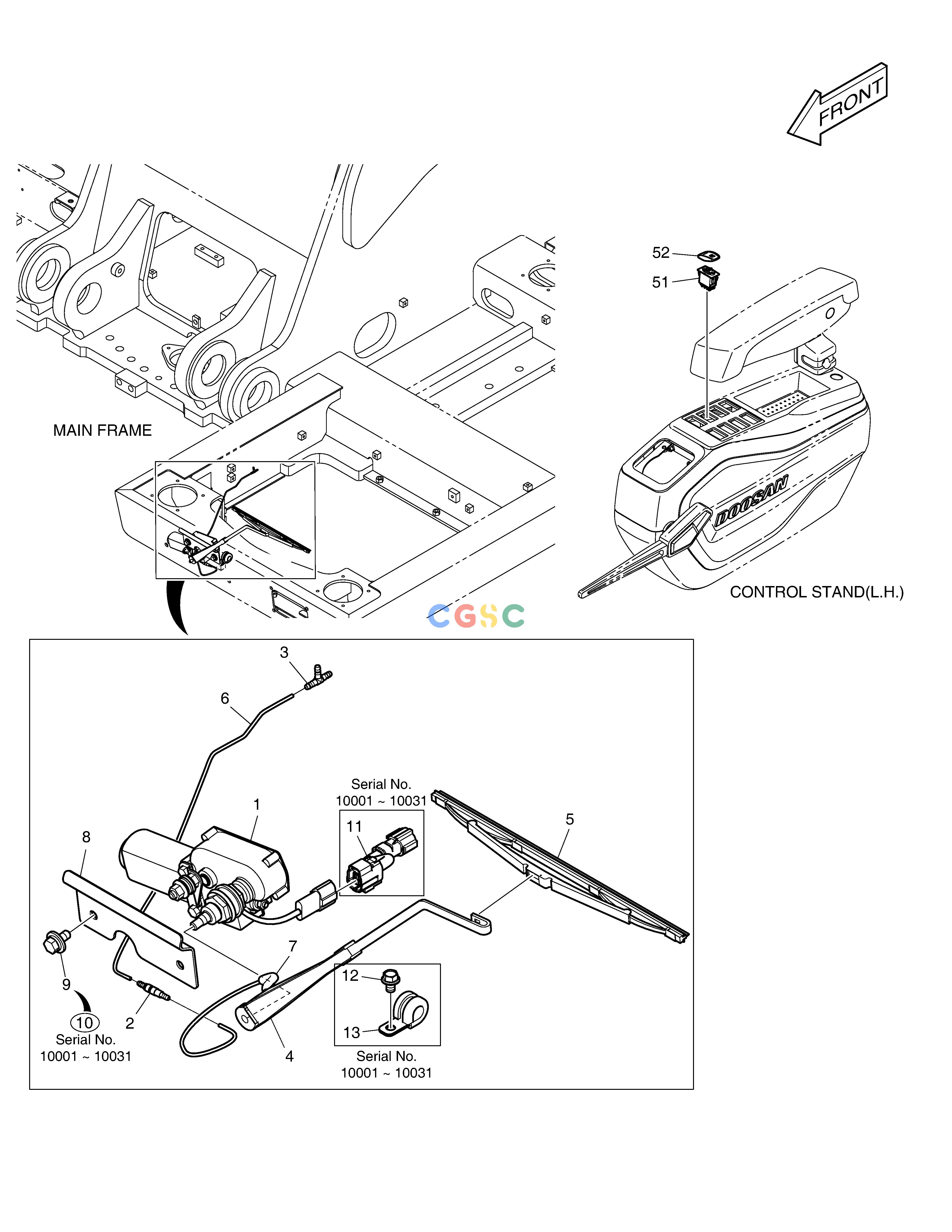 斗山零件查询LOWER WIPER DX340LC-5 / DX350LC-5(S/N:10001~10049) Doosan parts catalog online