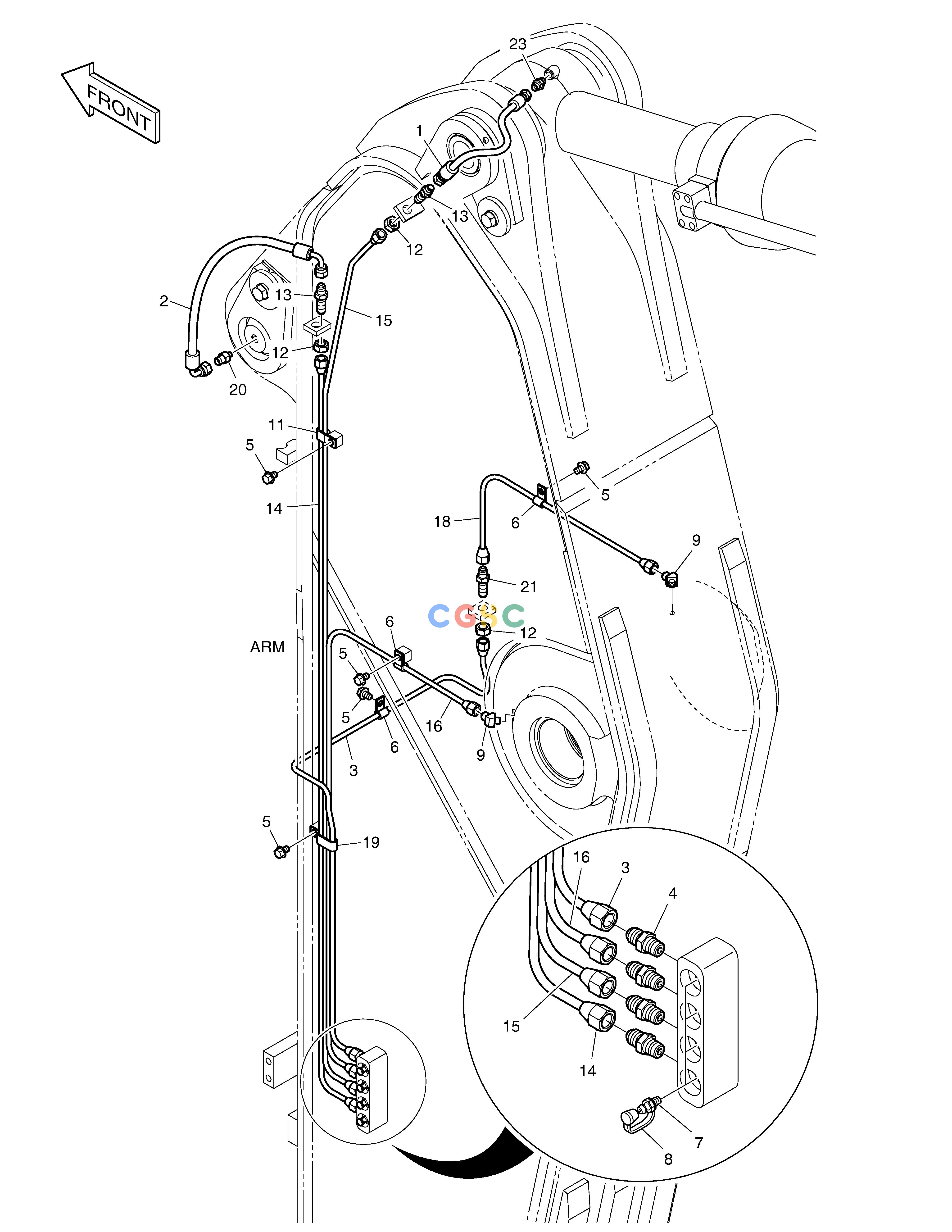 斗山零件查询LUBRICATION PIPING - ARM 2.6m DX340LC-5 / DX350LC-5(S/N:10001~10049) Doosan parts catalog online