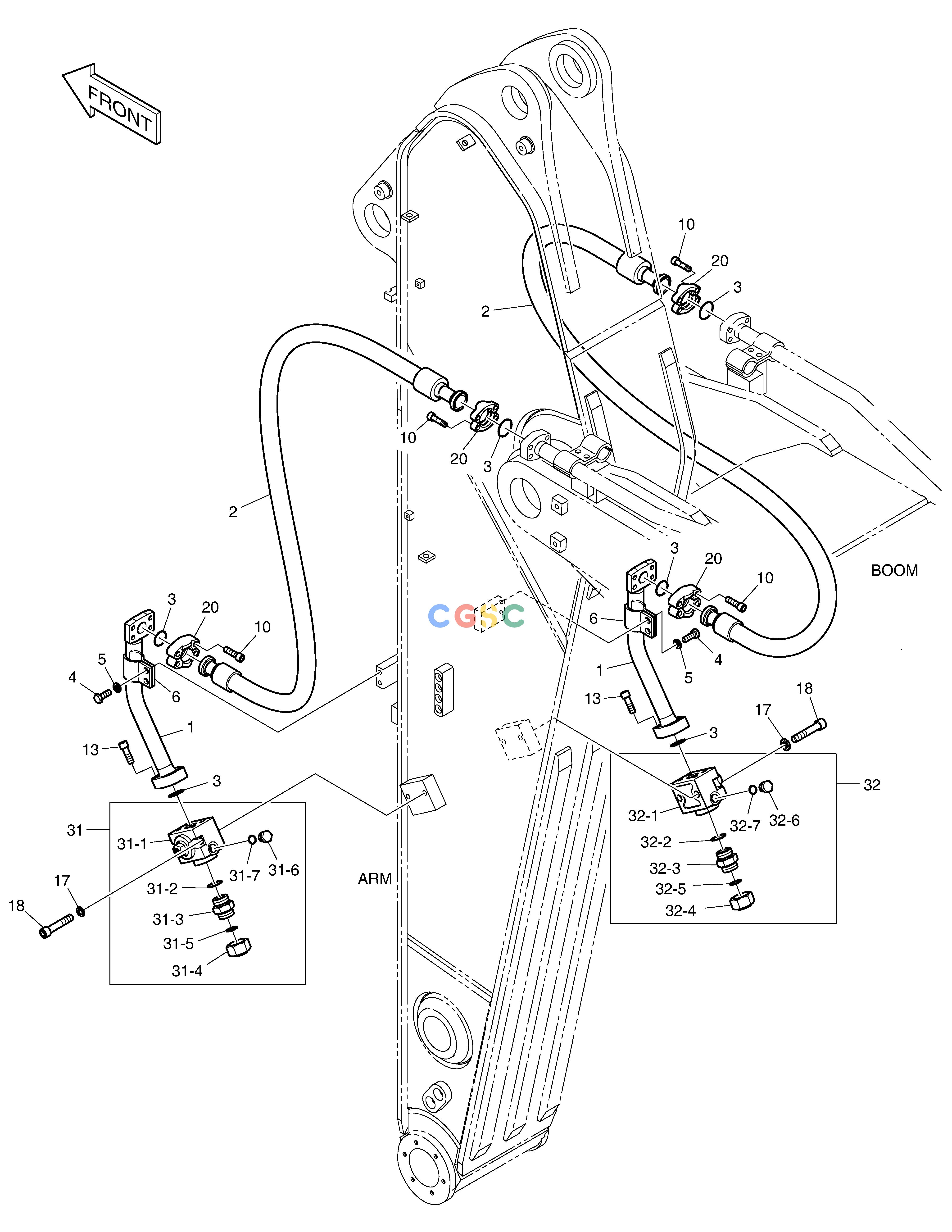 斗山零件查询ARM PIPING - ONE & TWO WAY(ARM 2.6m) DX340LC-5 / DX350LC-5(S/N:10001~10049) Doosan parts catalog online