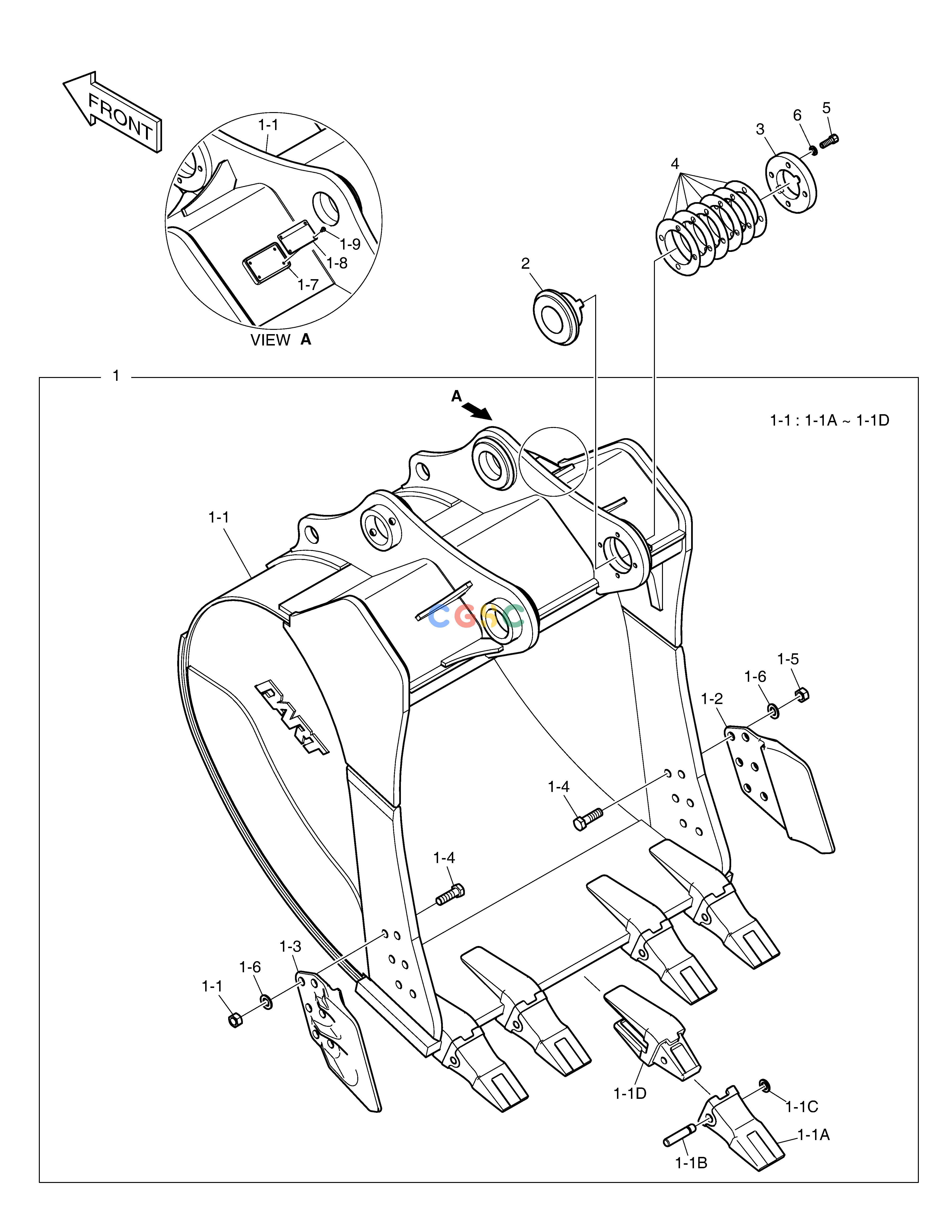 斗山零件查询BUCKET ASS'Y - 1.65m³(54") - H.D DX340LC-5 / DX350LC-5(S/N:10001~10049) Doosan parts catalog online