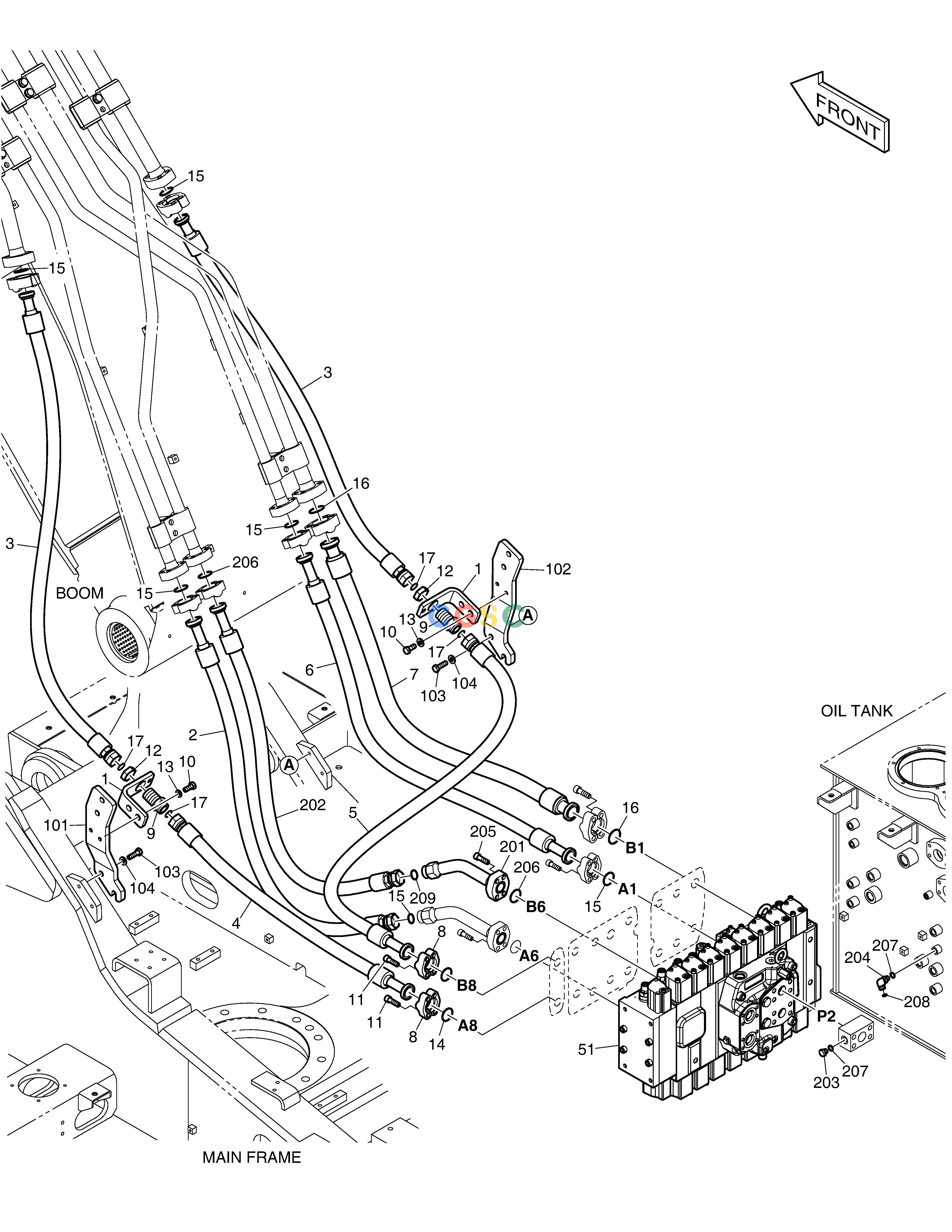 斗山零件查询MAIN PIPING - ARTI. BOOM DX340LC-5 / DX350LC-5(S/N:10001~10049) Doosan parts catalog online