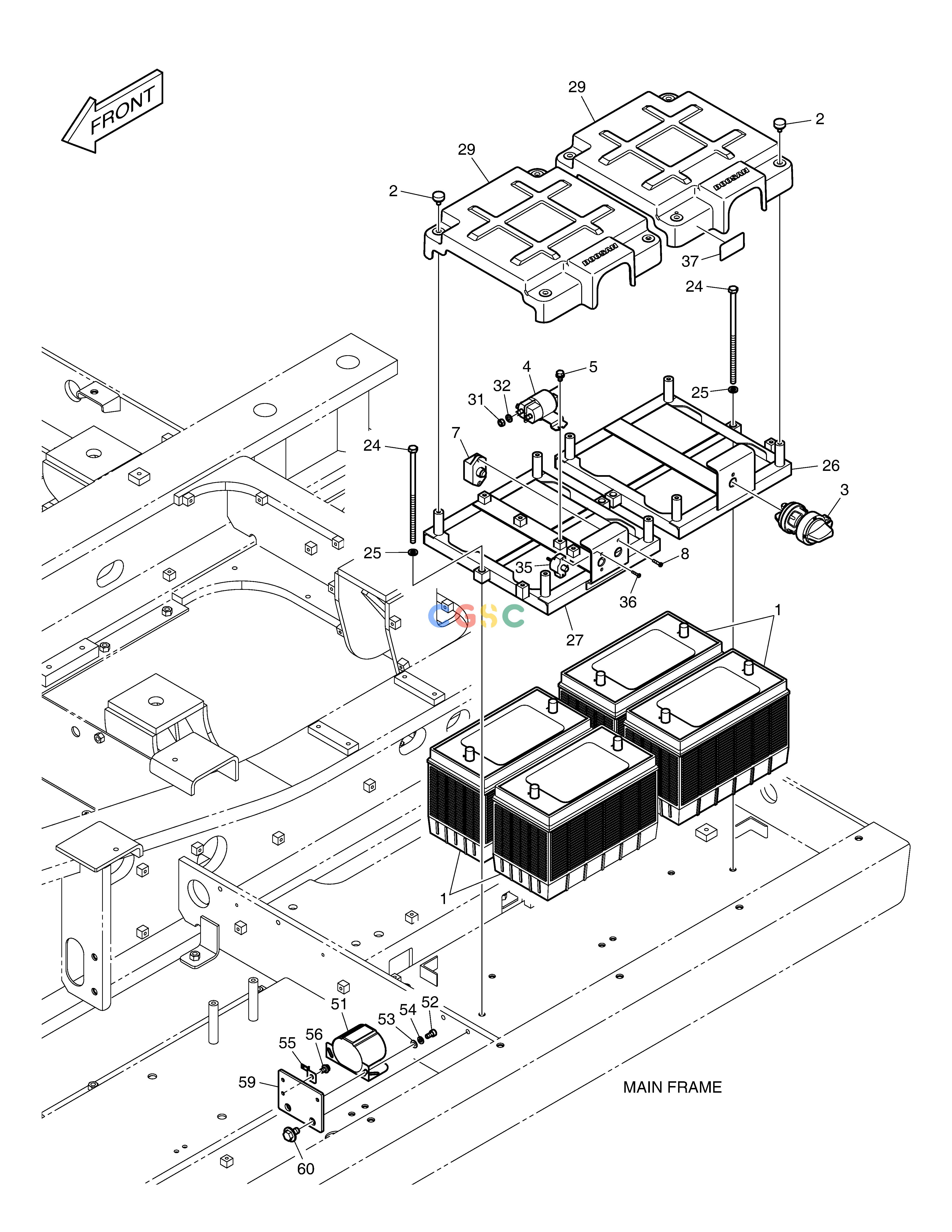 斗山零件查询ELECTRIC PARTS - RELATED(1500CCA) DX340LC-5 / DX350LC-5(S/N:10001~10049) Doosan parts catalog online