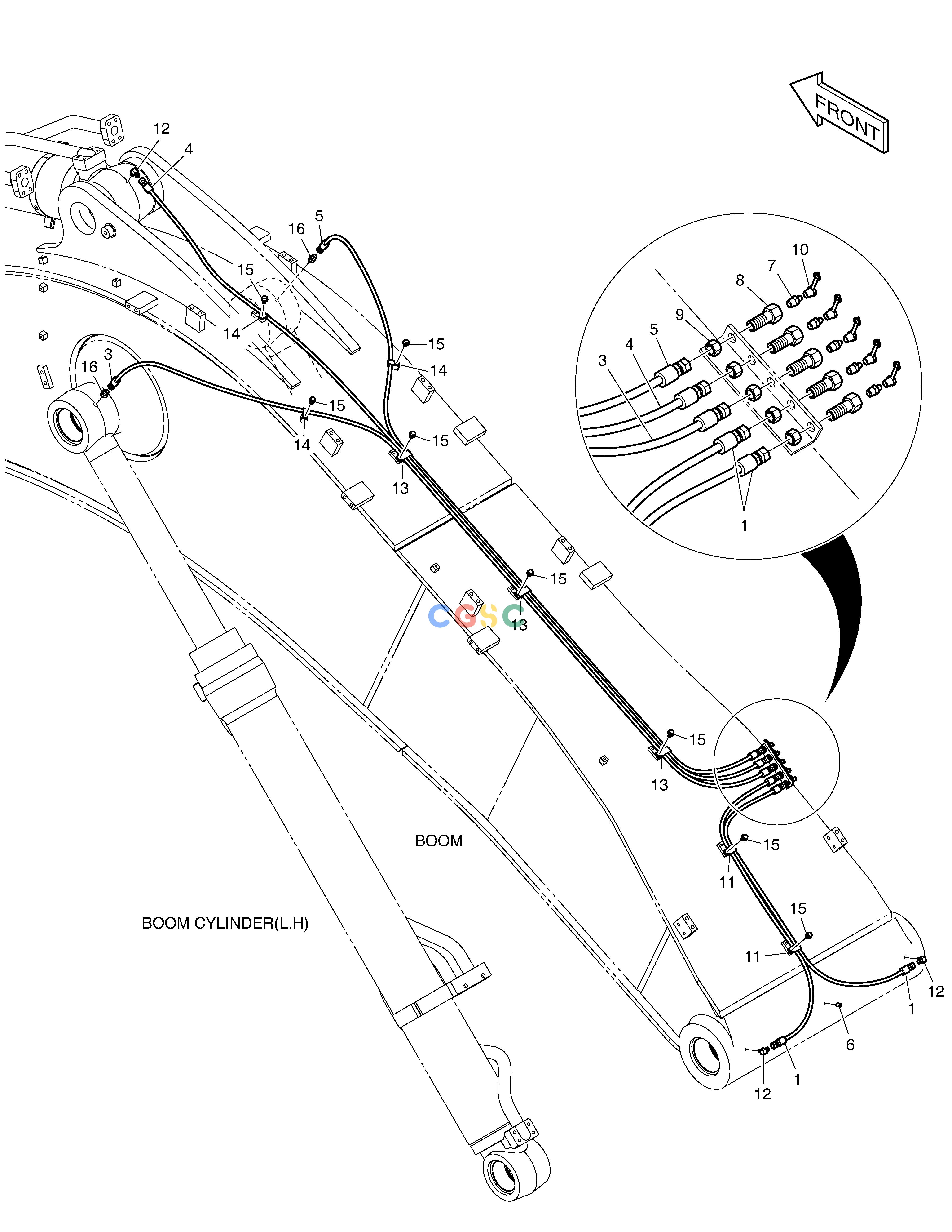 斗山零件查询LUBRICATION PIPING - BOOM 6.3m DX490LC-5(S/N:10001~10011) Doosan parts catalog online