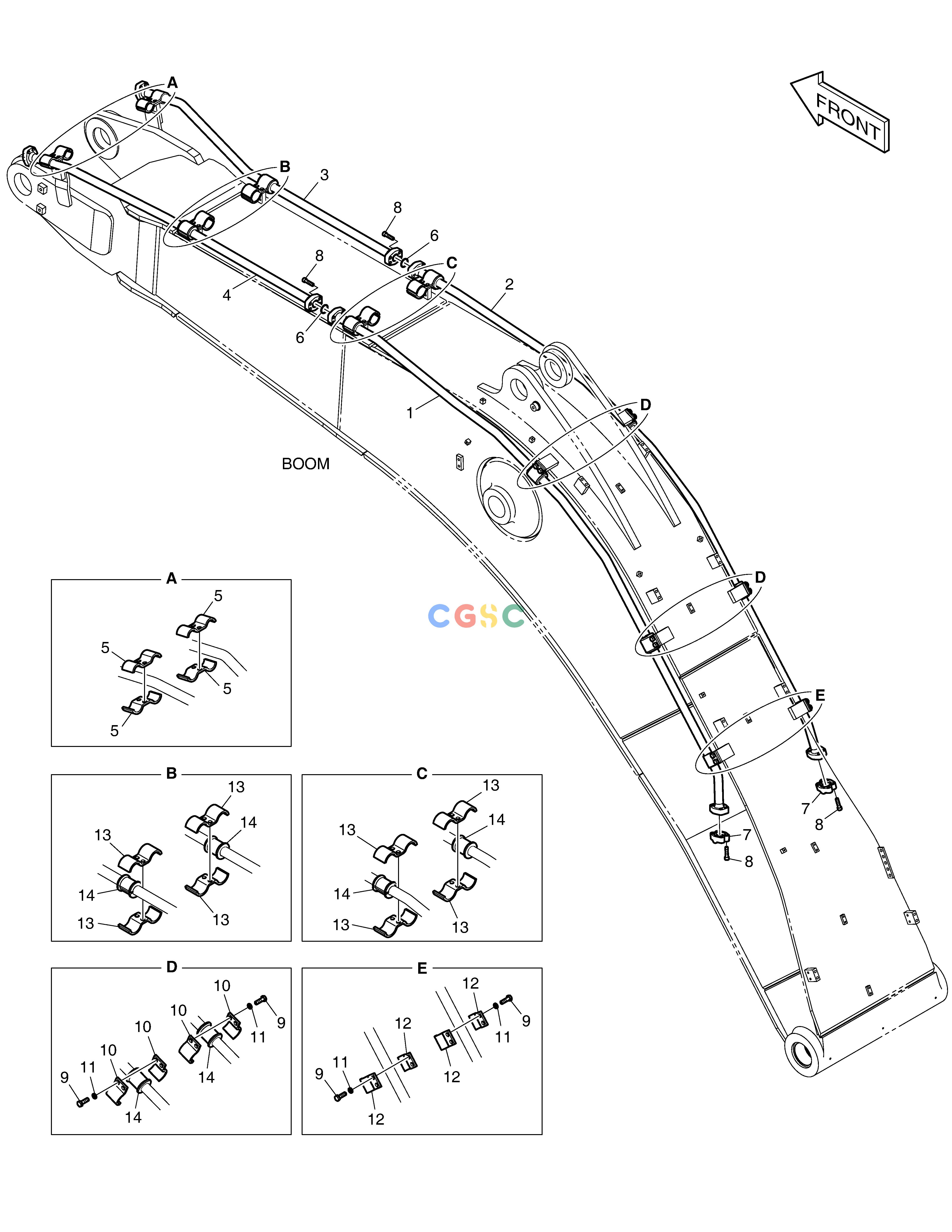 斗山零件查询BOOM PIPING - ONE & TWO WAY(BOOM 6.3m) DX490LC-5(S/N:10001~10011) Doosan parts catalog online