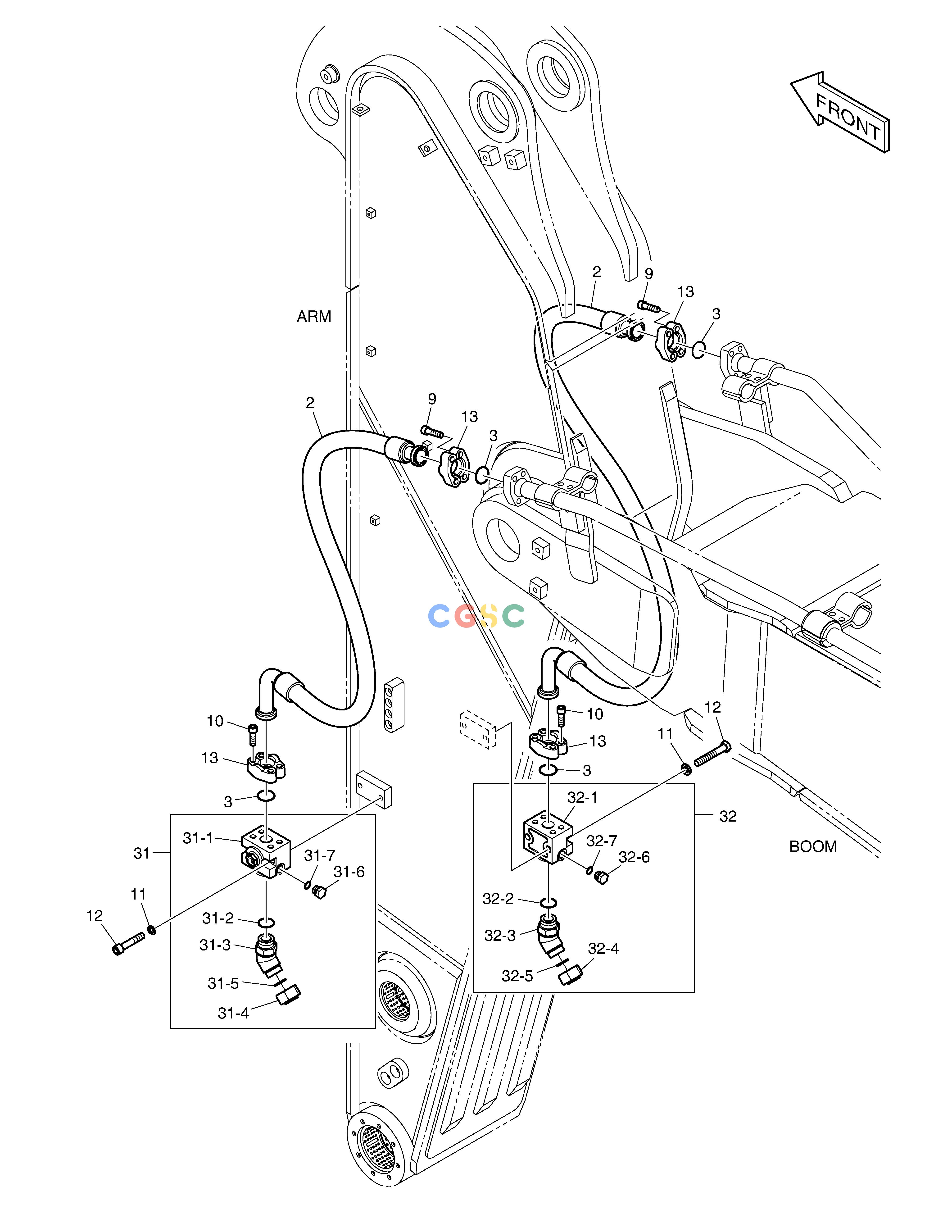 斗山零件查询ARM PIPING - ONE & TWO WAY(ARM 2.4m) DX490LC-5(S/N:10001~10011) Doosan parts catalog online