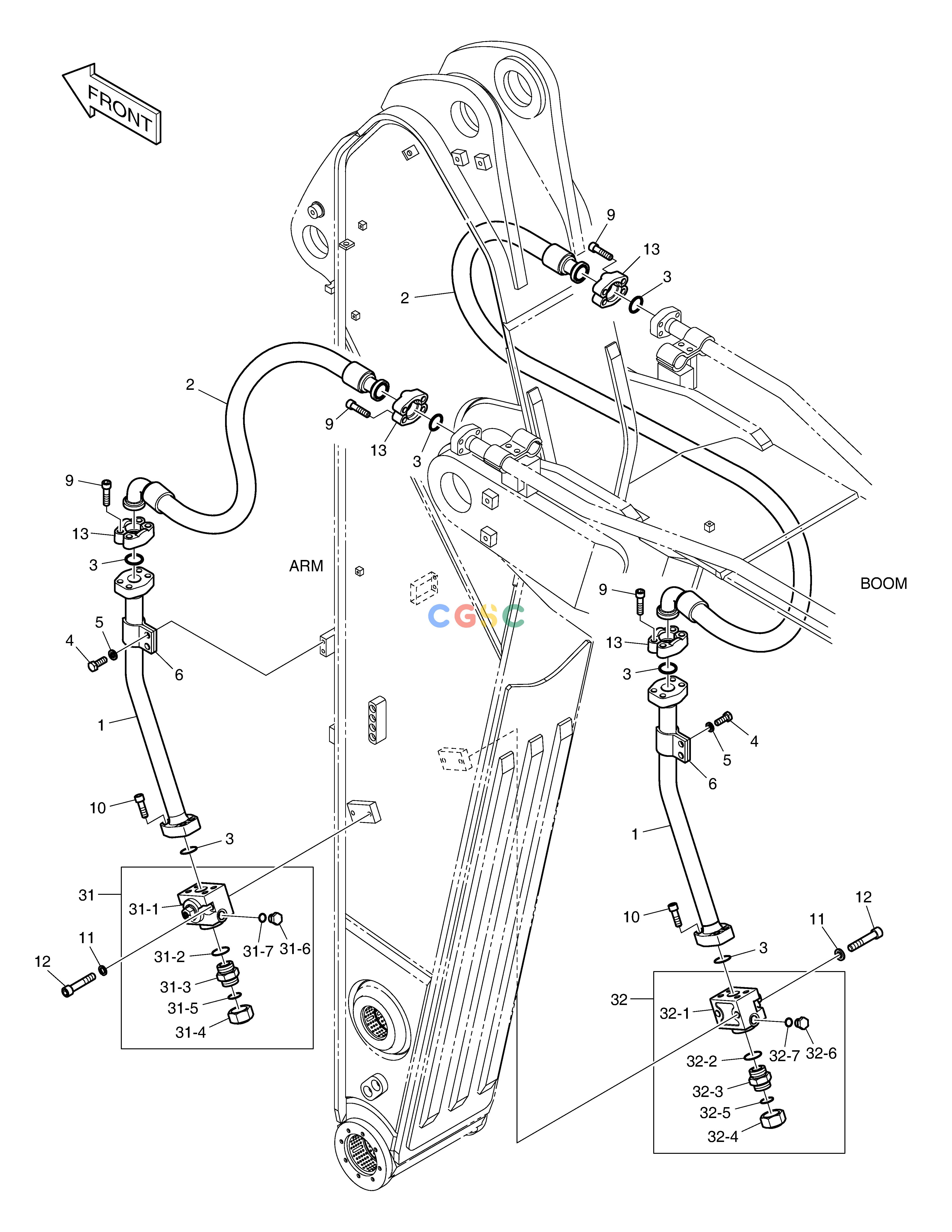 斗山零件查询ARM PIPING - ONE & TWO WAY(ARM 2.9m) DX490LC-5(S/N:10001~10011) Doosan parts catalog online