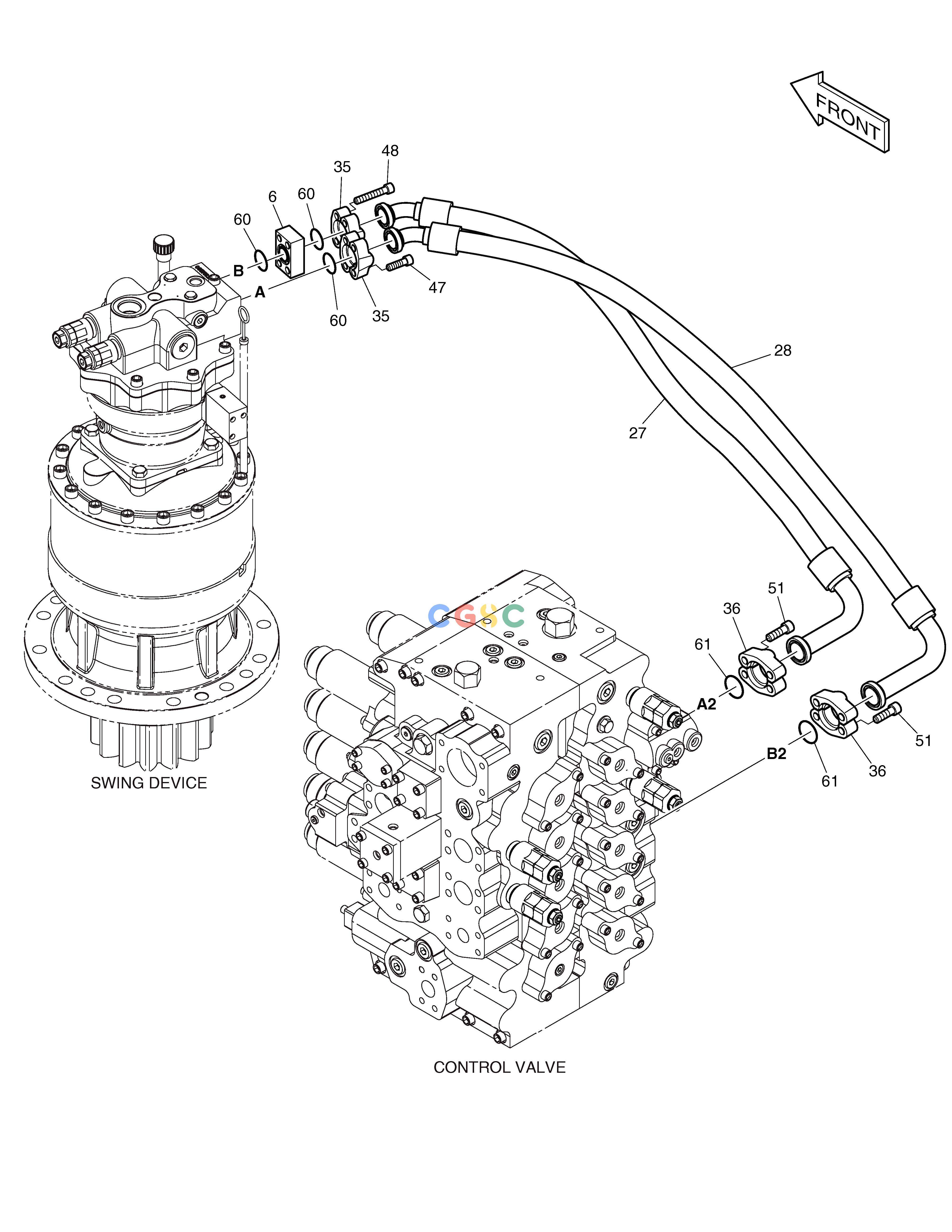 斗山零件查询MAIN PIPING(4) - SWING DX420LC-5(S/N:10001~10010) Doosan parts catalog online