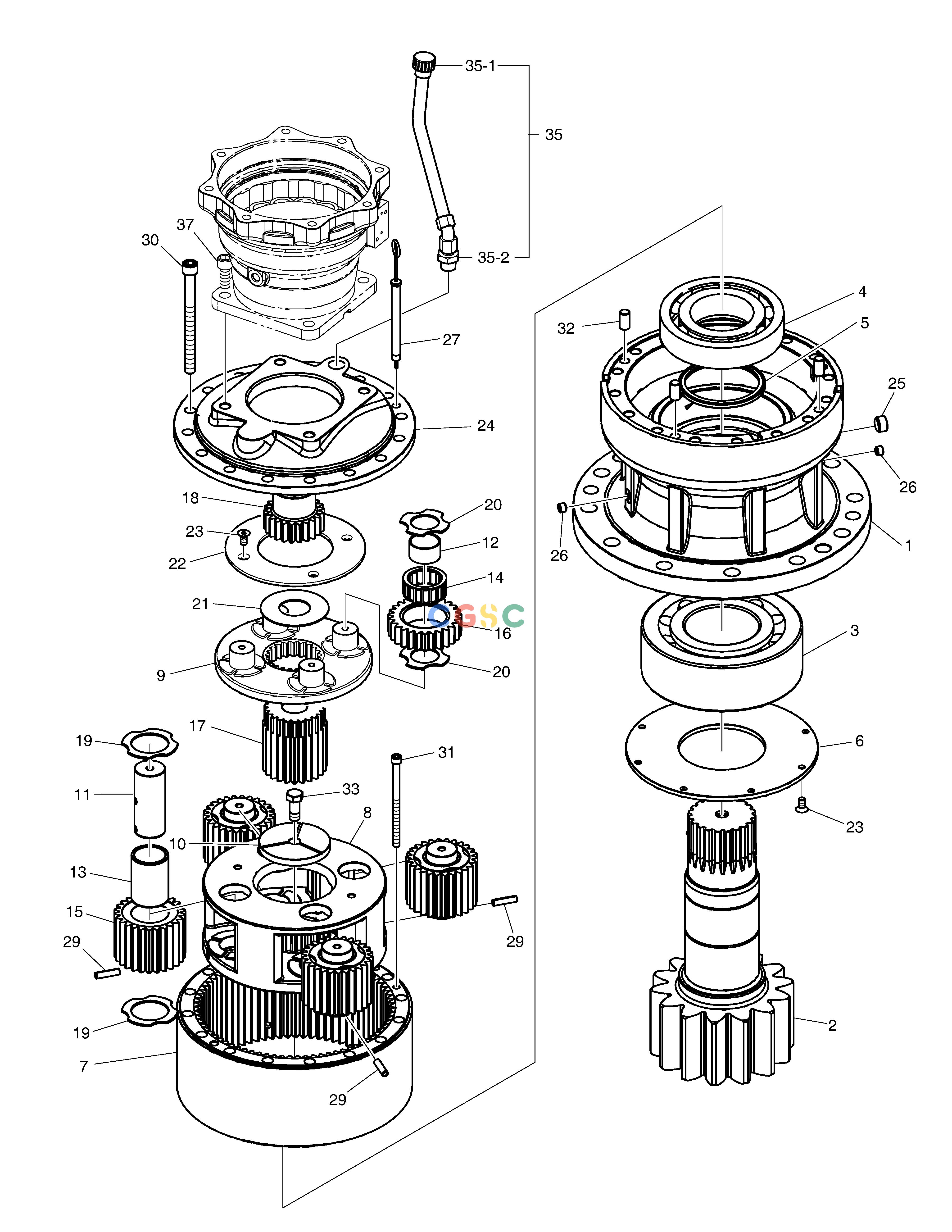 斗山零件查询SWING REDUCTION GEAR DX420LC-5(S/N:10001~10010) Doosan parts catalog online