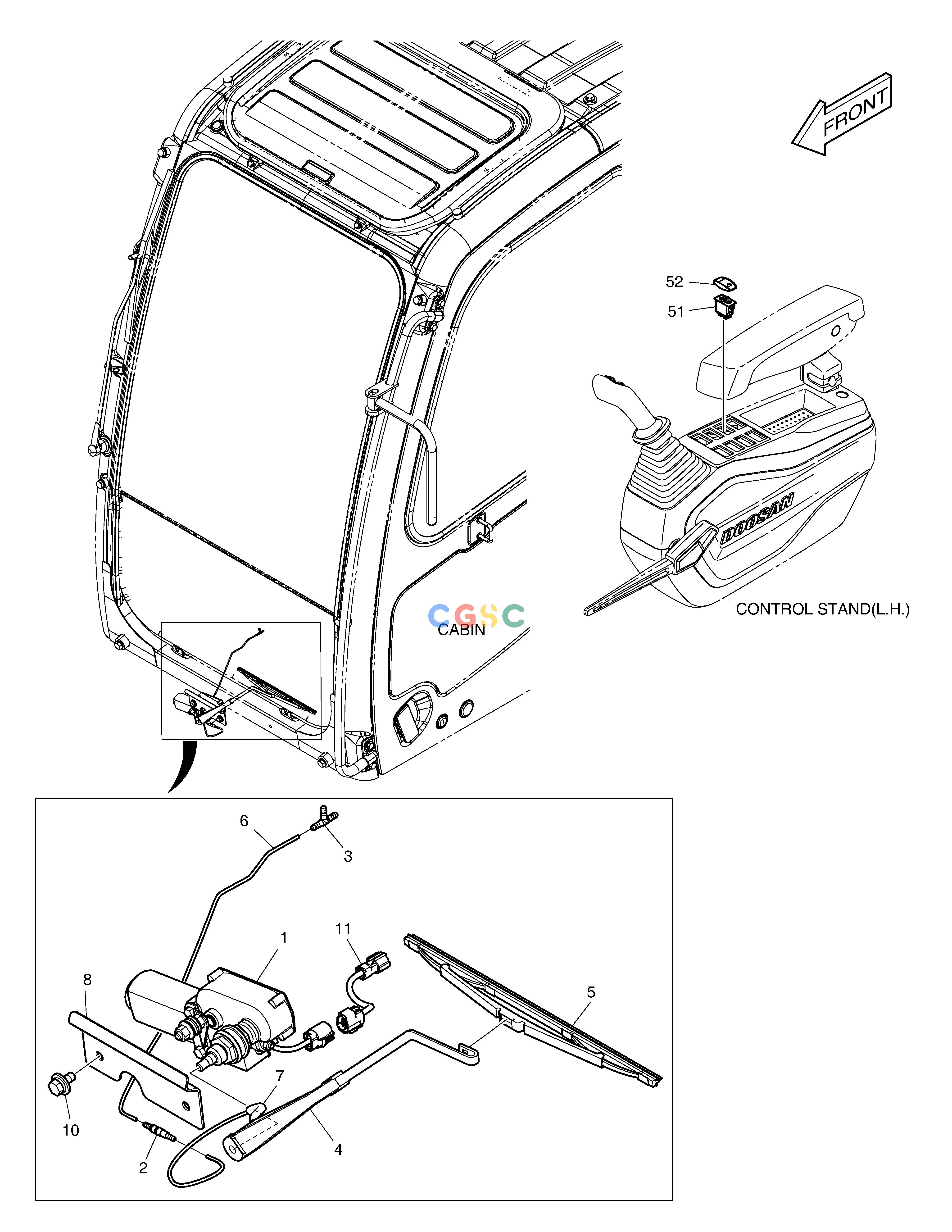 斗山零件查询LOWER WIPER DX420LC-5(S/N:10001~10010) Doosan parts catalog online