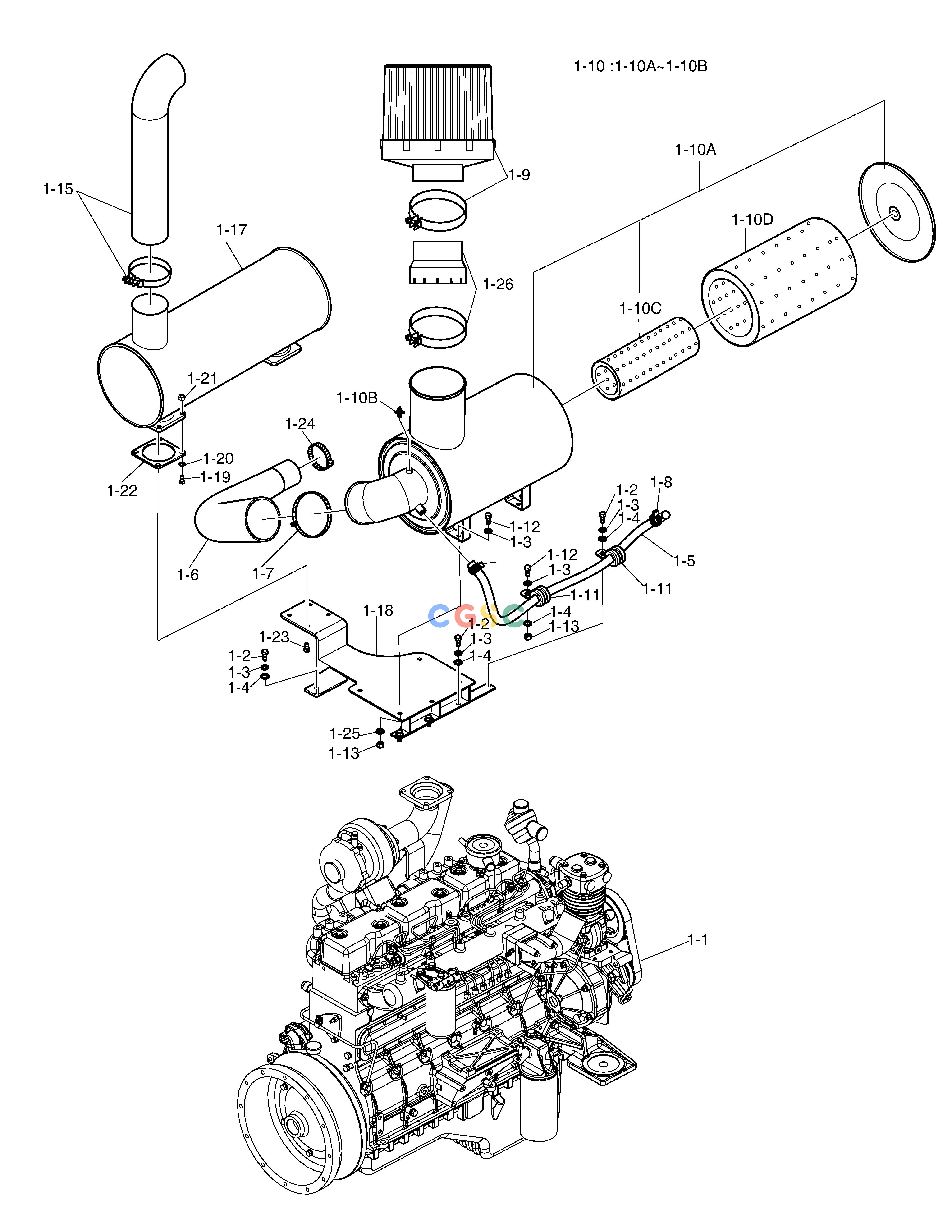 斗山零件查询ENGINE-ZF T/M（TURBO AIR PRE-CLEANER） SD310 Doosan parts catalog online