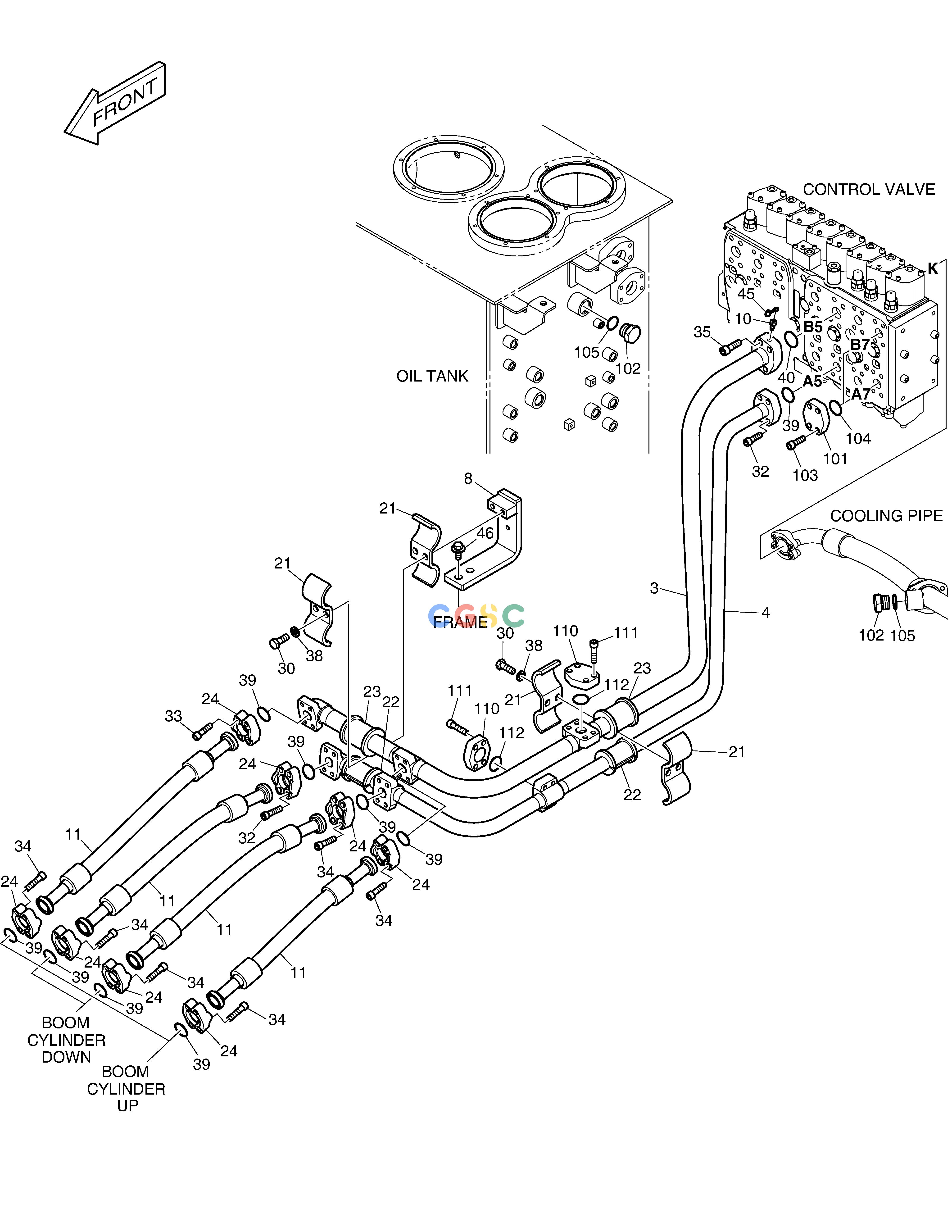 斗山零件查询MAIN PIPING(2) - BOOM DX380LC-3(OCEANIA) Doosan parts catalog online