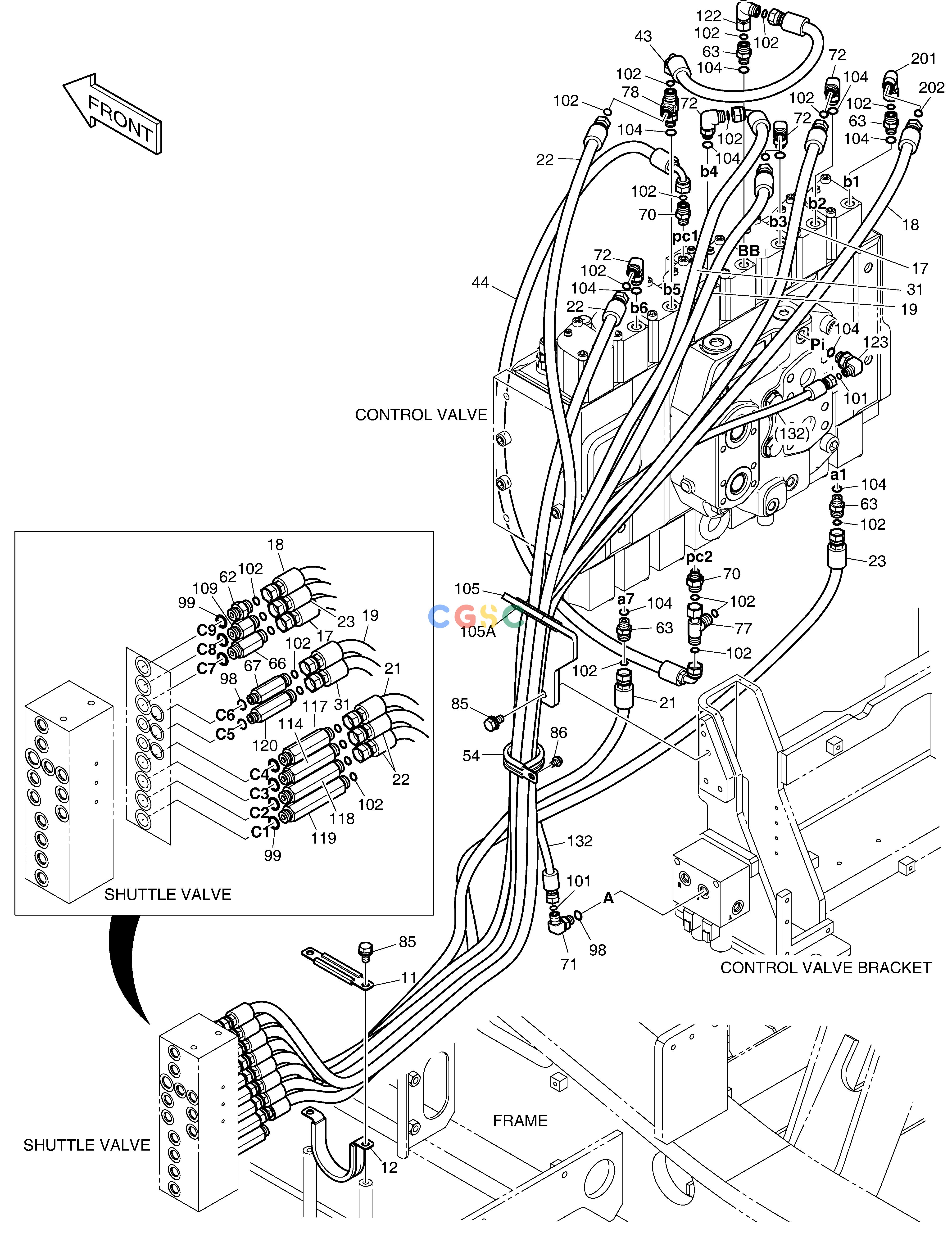 斗山零件查询PILOT PIPING(5) DX380LC-3(OCEANIA) Doosan parts catalog online
