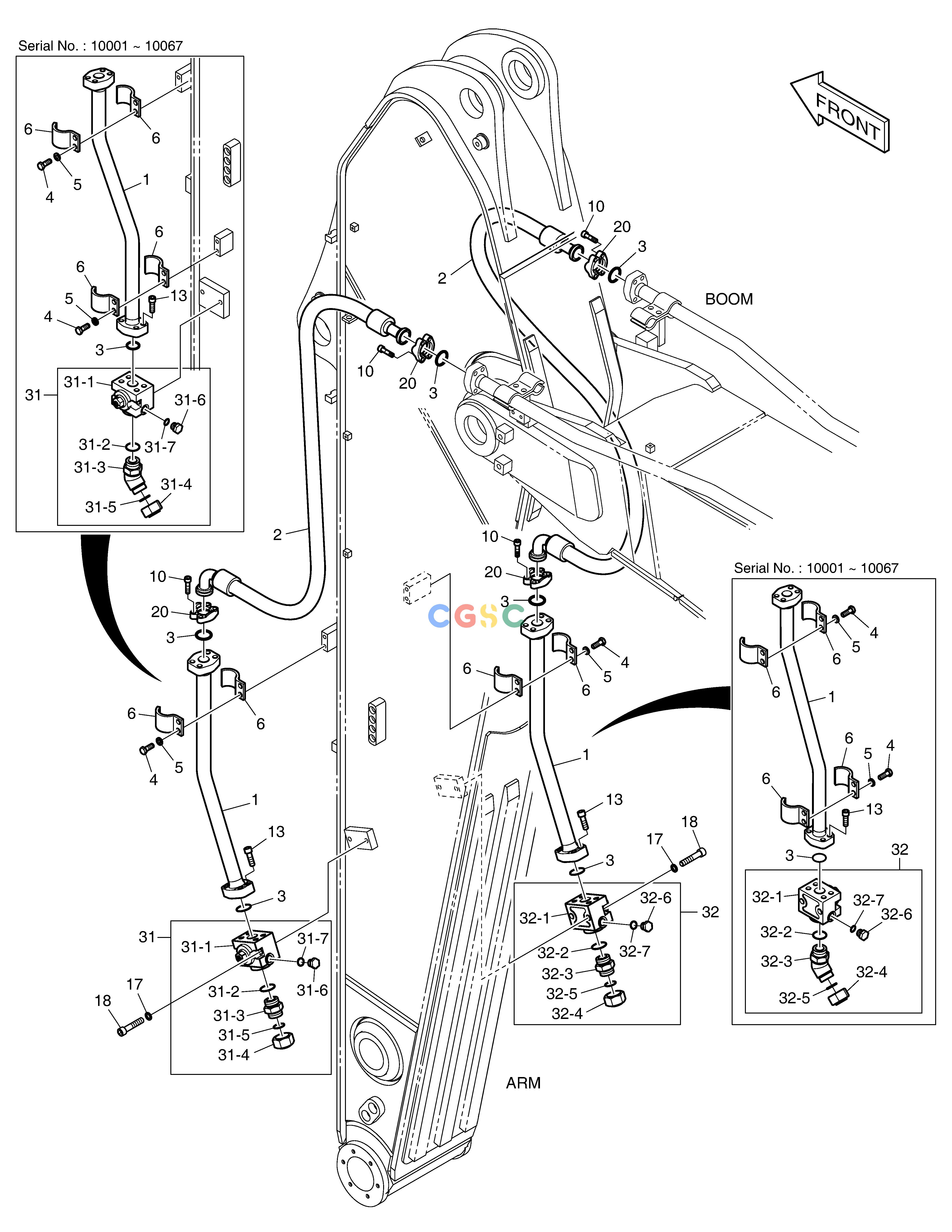 斗山零件查询ARM PIPING - ONE & TWO WAY(ARM 3.2m) DX380LC-3(OCEANIA) Doosan parts catalog online